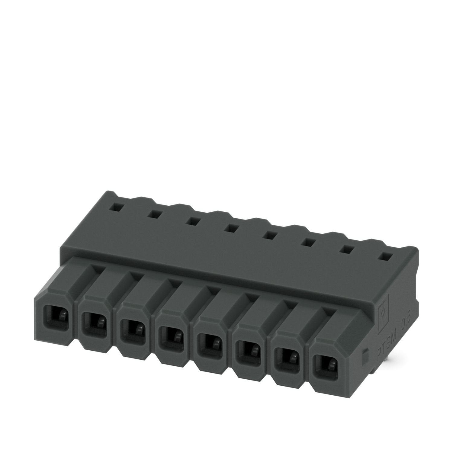 PCB headers, nominal cross section: 0.5 mm 2 , color: black, nominal current: 6 A, rated voltage (III/2): 160 V, contact surface: Sn, contact connection type: Socket, number of potentials: 8, number of rows: 1, number of positions: 8, number of connections: 8, product range: PTSM 0,5/..-HHI-THR, pitch: 2.5 mm, mounting: THR soldering, pin layout: Linear pinning, solder pin [P]: 2.1 mm, number of solder pins per potential: 1, plug-in system: COMBICON PTSM, Pin connector pattern alignment: Standard, locking: 