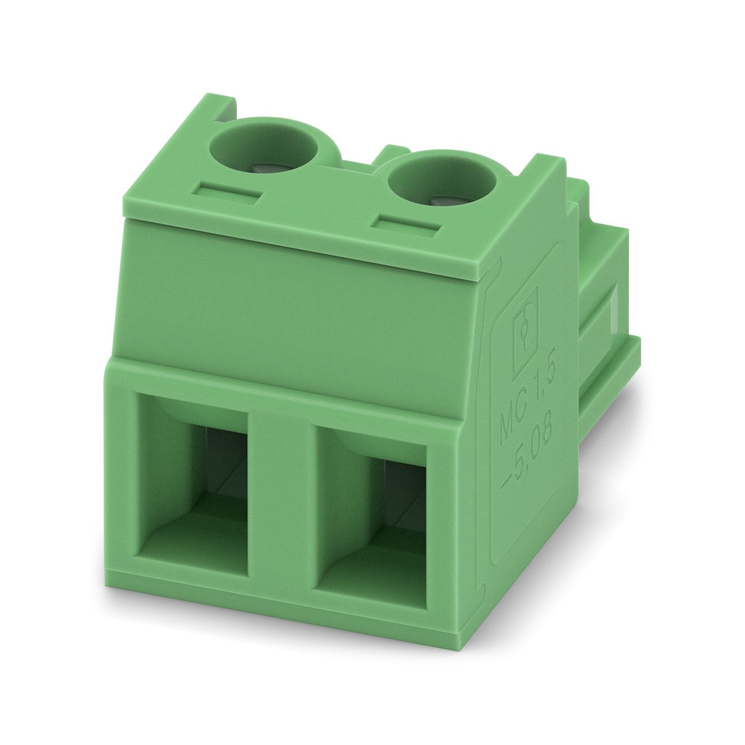 PCB connector, nominal cross section: 1.5 mm 2 , color: green, nominal current: 8 A, rated voltage (III/2): 320 V, contact surface: Sn, contact connection type: Socket, number of potentials: 2, number of rows: 1, number of positions: 2, number of connections: 2, product range: MC 1,5/..-ST1, pitch: 5.08 mm, connection method: Screw connection with tension sleeve, screw head form: L Slotted, conductor/PCB connection direction: 0 °, plug-in system: COMBICON MC 1,5, locking: without, mounting method: without, 
