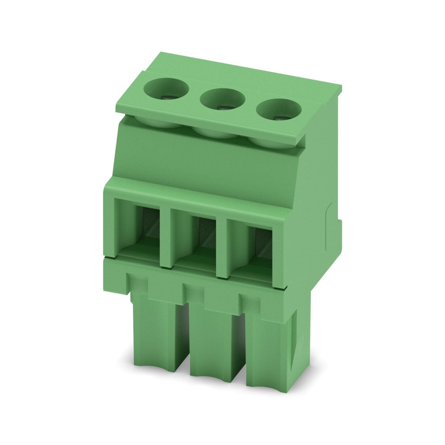 PCB connector, nominal cross section: 1.5 mm 2 , color: green, nominal current: 8 A, rated voltage (III/2): 160 V, contact surface: Sn, contact connection type: Socket, number of potentials: 3, number of rows: 1, number of positions: 3, number of connections: 3, product range: MCVW 1,5/..-ST, pitch: 3.81 mm, connection method: Screw connection with tension sleeve, screw head form: L Slotted, conductor/PCB connection direction: -90 °, plug-in system: COMBICON MC 1,5, locking: without, mounting method: withou