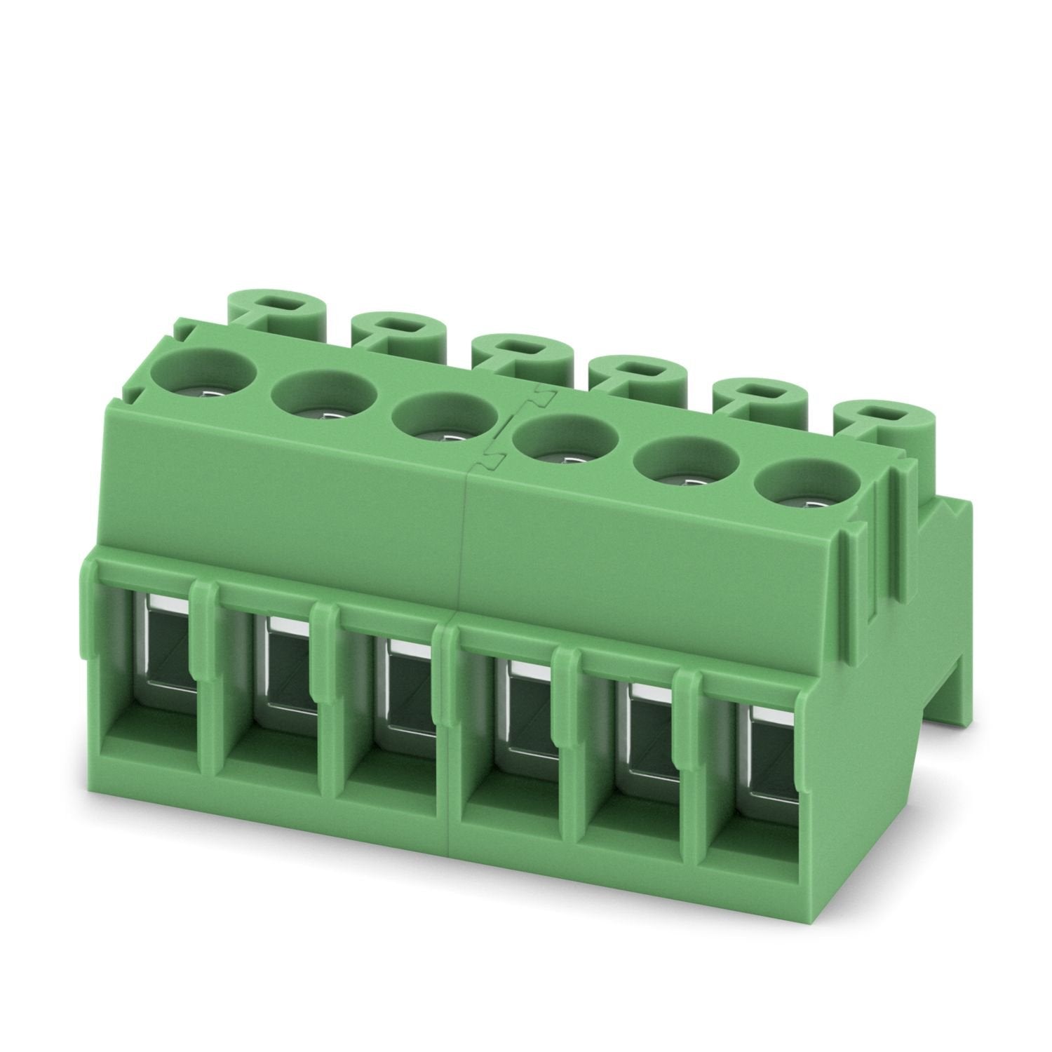 PCB connector, nominal cross section: 1.5 mm 2 , color: green, nominal current: 8 A, rated voltage (III/2): 200 V, contact surface: Sn, contact connection type: Socket, number of potentials: 6, number of rows: 1, number of positions: 6, number of connections: 6, product range: PT 1,5/..-PH, pitch: 3.5 mm, connection method: Screw connection with wire protector, screw head form: L Slotted, conductor/PCB connection direction: 0 °, plug-in system: COMBICON PST 1,0, locking: without, mounting method: without, t