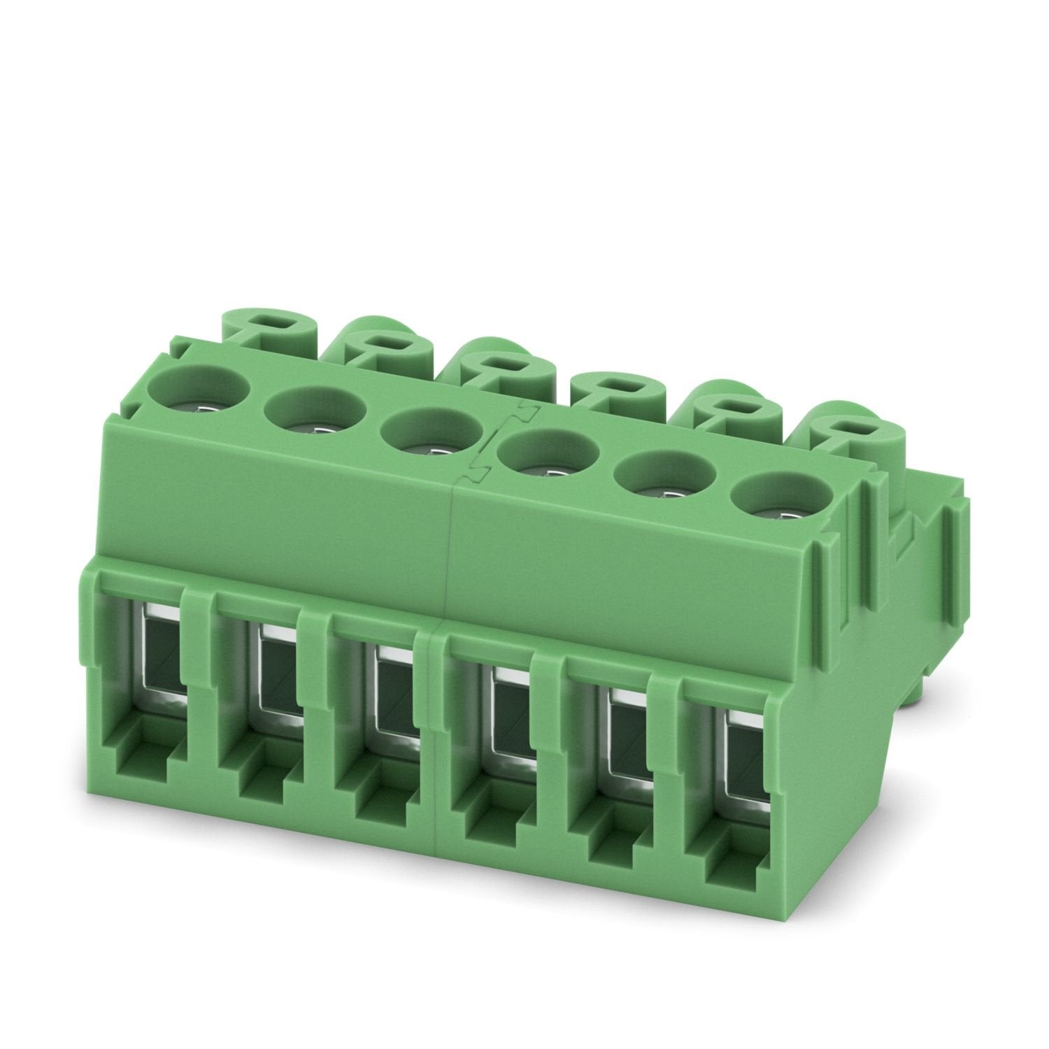 PCB connector, nominal cross section: 1.5 mm 2 , color: green, nominal current: 8 A, rated voltage (III/2): 200 V, contact surface: Sn, contact connection type: Socket, number of potentials: 6, number of rows: 1, number of positions: 6, number of connections: 6, product range: PT 1,5/..-PVH, pitch: 3.5 mm, connection method: Screw connection with wire protector, screw head form: H1L Slotted Phillips recess, conductor/PCB connection direction: 0 °, plug-in system: COMBICON PST 1,0, locking: without, mounting