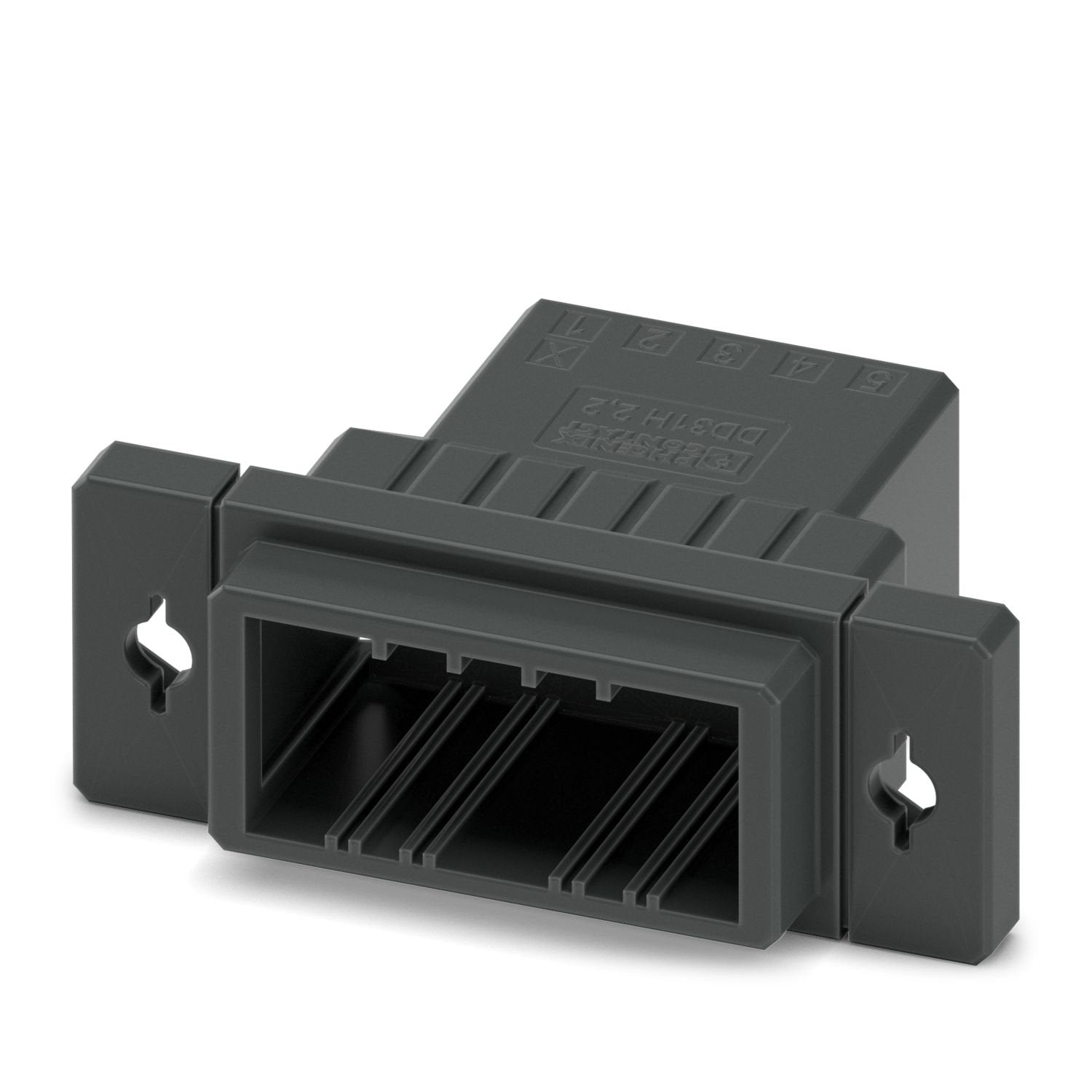 Feed-through connector, color: black, nominal current: 8 A, rated voltage (III/2): 160 V, contact surface: Sn, contact connection type: Pin, number of rows: 2, number of positions: 10, product range: DD31H 2,2/..-PT, pitch: 3.81 mm, connection method: Crimp connection, conductor/PCB connection direction: 0 °, pin layout: Linear pinning, locking clip: - without locking clip, plug-in system: CONNEXIS DD, Pin connector pattern alignment: Standard, locking: Snap-in locking, mounting method: Engagement nose, typ