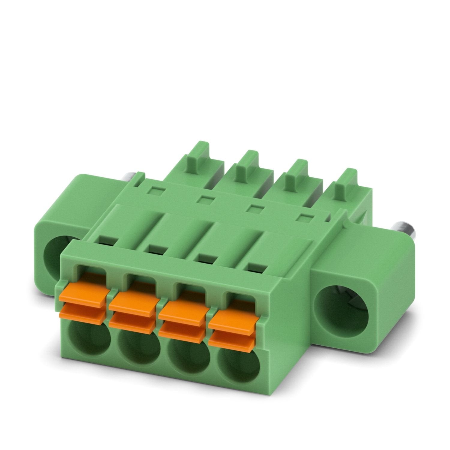 PCB connector, nominal cross section: 1.5 mm 2 , color: green, nominal current: 8 A, rated voltage (III/2): 160 V, contact surface: Sn, contact connection type: Socket, number of potentials: 4, number of rows: 1, number of positions: 4, number of connections: 4, product range: FMC 1,5/..-STF, pitch: 3.5 mm, connection method: Push-in spring connection, conductor/PCB connection direction: 0 °, plug-in system: COMBICON FMC 1,5 - MCDN 1,5, locking: Screw locking mechanism, mounting method: Screw flange, type o