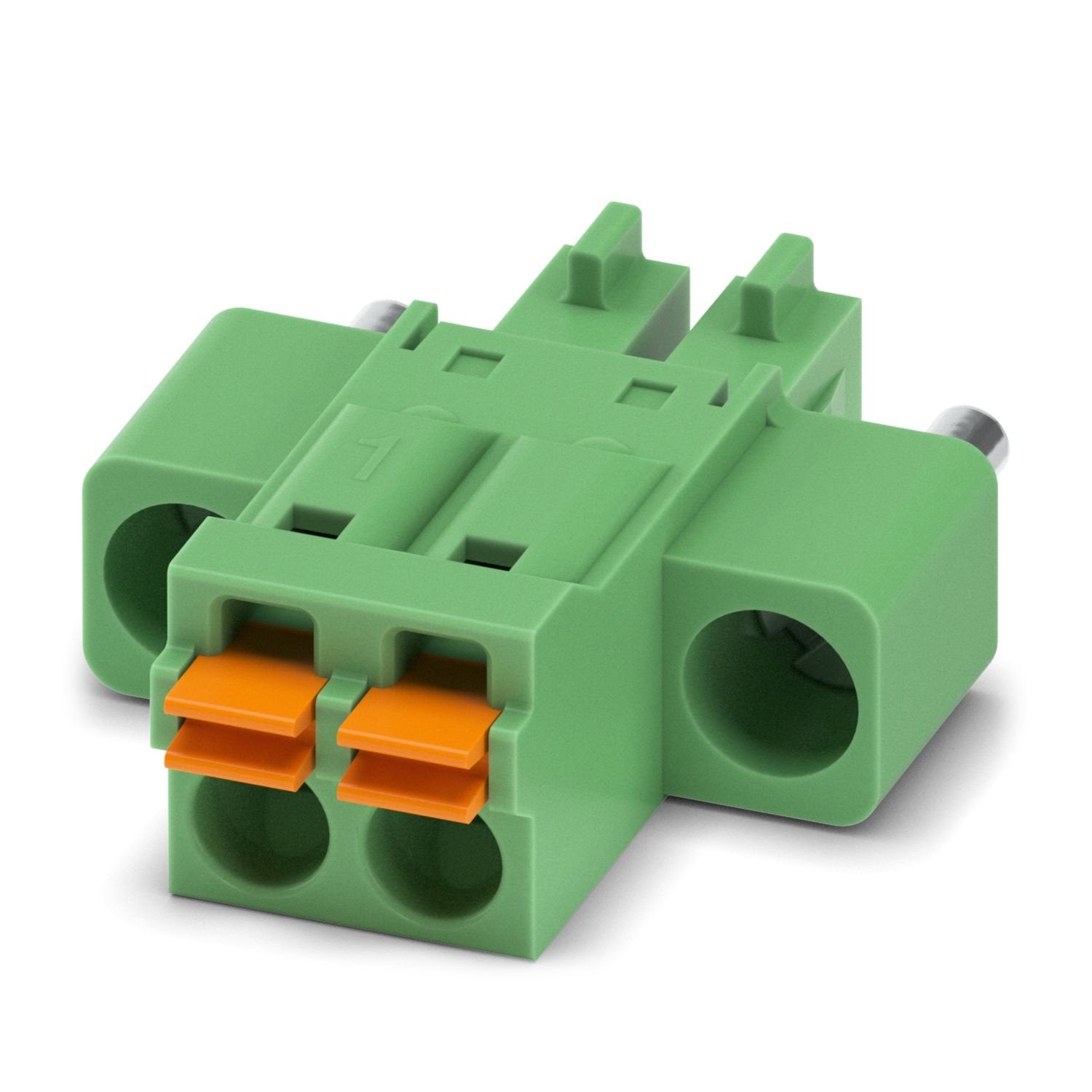 PCB connector, nominal cross section: 1.5 mm 2 , color: green, nominal current: 8 A, rated voltage (III/2): 160 V, contact surface: Sn, contact connection type: Socket, number of potentials: 2, number of rows: 1, number of positions: 2, number of connections: 2, product range: FMC 1,5/..-STF, pitch: 3.81 mm, connection method: Push-in spring connection, conductor/PCB connection direction: 0 °, plug-in system: COMBICON FMC 1,5 - MCDN 1,5, locking: Screw locking mechanism, mounting method: Screw flange, type 