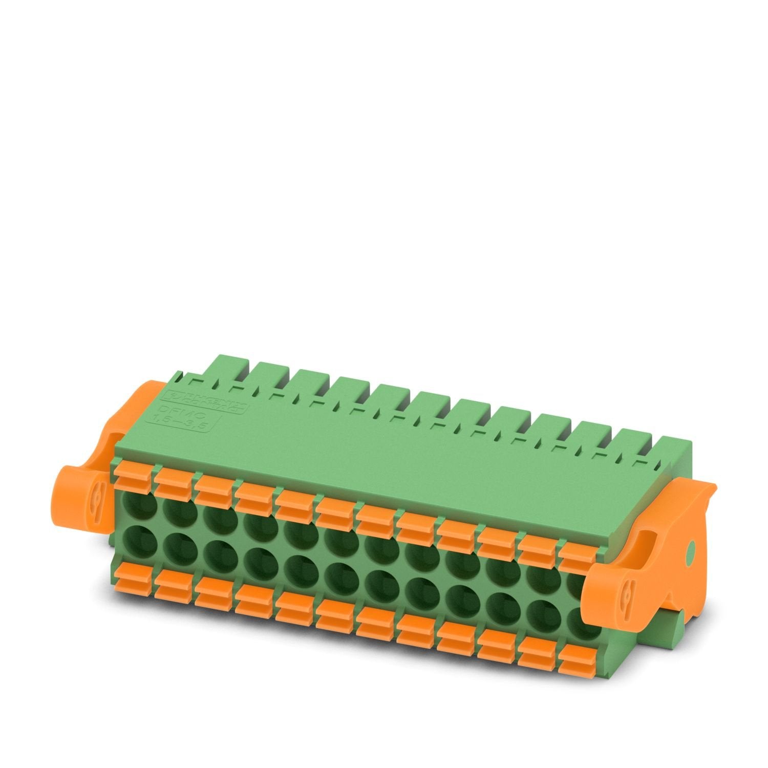 PCB connector, nominal cross section: 1.5 mm 2 , color: green, nominal current: 8 A, rated voltage (III/2): 160 V, contact surface: Sn, contact connection type: Socket, number of potentials: 24, number of rows: 2, number of positions: 12, number of connections: 24, product range: DFMC 1,5/..-ST-LR, pitch: 3.5 mm, connection method: Push-in spring connection, mounting: Insertion in base strip, conductor/PCB connection direction: 0 °, plug-in system: COMBICON DFMC 1,5, locking: Lock-and-release locking system