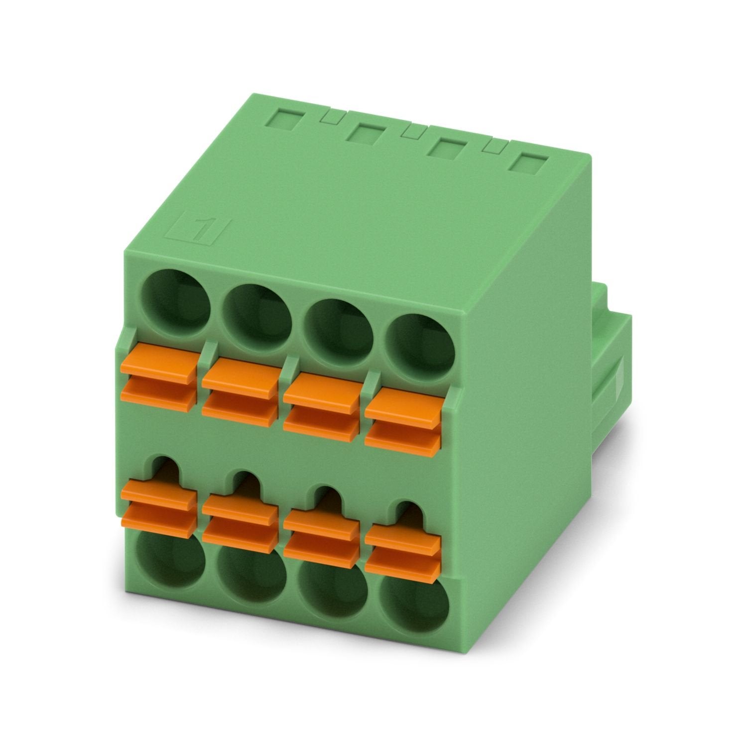 PCB TWIN plug, nominal cross section: 1.5 mm 2 , color: green, nominal current: 8 A, rated voltage (III/2): 160 V, contact surface: Sn, contact connection type: Socket, number of potentials: 4, number of rows: 1, number of positions: 4, number of connections: 8, product range: TFMC 1,5/..-ST, pitch: 3.5 mm, connection method: Push-in spring connection, conductor/PCB connection direction: 0 °, plug-in system: COMBICON MC 1,5, Pin connector pattern alignment: Standard, locking: without, mounting method: witho