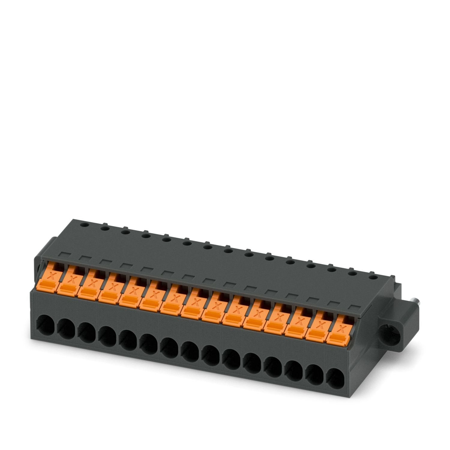 PCB connector, nominal cross section: 1.5 mm 2 , color: black, nominal current: 8 A, rated voltage (III/2): 160 V, contact surface: Sn, contact connection type: Socket, number of rows: 1, number of positions: 15, product range: XPC 1,5/..-STF, pitch: 3.5 mm, connection method: Push-X-connection, conductor/PCB connection direction: 0 °, locking clip: - without locking clip, plug-in system: COMBICON MC 1,5, locking: Screw locking mechanism, mounting method: Screw flange, type of packaging: packed in cardboard