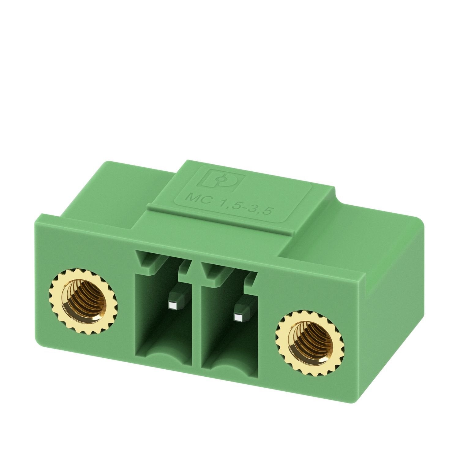 PCB headers, nominal cross section: 1.5 mm 2 , color: green, nominal current: 8 A, rated voltage (III/2): 160 V, contact surface: Sn, contact connection type: Pin, number of potentials: 2, number of rows: 1, number of positions: 2, number of connections: 2, product range: MC 1,5/..-GF-LR, pitch: 3.5 mm, mounting: Wave soldering, pin layout: Linear pinning, solder pin [P]: 3.4 mm, number of solder pins per potential: 1, plug-in system: COMBICON MC 1,5, Pin connector pattern alignment: Standard, locking: Lock