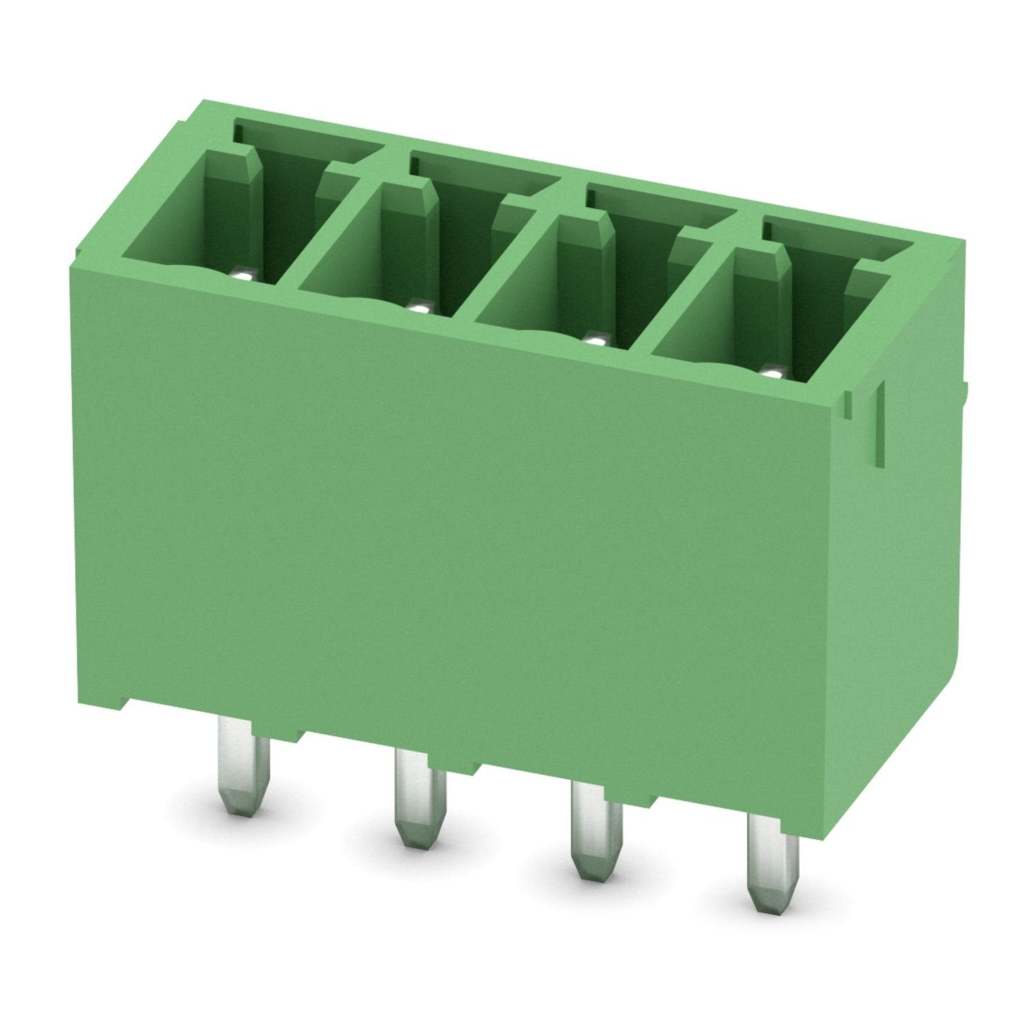 PCB headers, nominal cross section: 1.5 mm 2 , color: green, nominal current: 8 A, rated voltage (III/2): 160 V, contact surface: Sn, contact connection type: Pin, number of potentials: 4, number of rows: 1, number of positions: 4, number of connections: 4, product range: MCV 1,5/..-G, pitch: 3.5 mm, mounting: Wave soldering, pin layout: Linear pinning, solder pin [P]: 3.4 mm, number of solder pins per potential: 1, plug-in system: COMBICON MC 1,5, Pin connector pattern alignment: Standard, locking: without