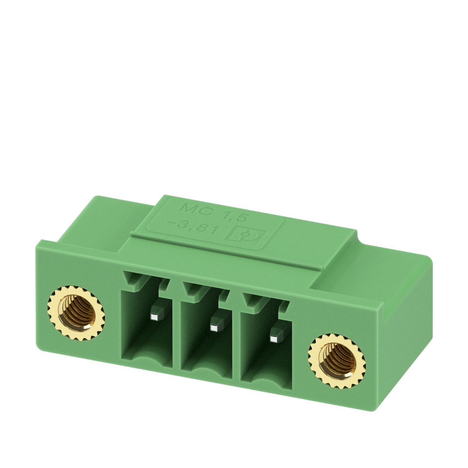 PCB headers, nominal cross section: 1.5 mm 2 , color: green, nominal current: 8 A, rated voltage (III/2): 160 V, contact surface: Sn, contact connection type: Pin, number of potentials: 3, number of rows: 1, number of positions: 3, number of connections: 3, product range: MC 1,5/..-GF-LR, pitch: 3.81 mm, mounting: Wave soldering, pin layout: Linear pinning, solder pin [P]: 3.4 mm, number of solder pins per potential: 1, plug-in system: COMBICON MC 1,5, Pin connector pattern alignment: Standard, locking: Loc