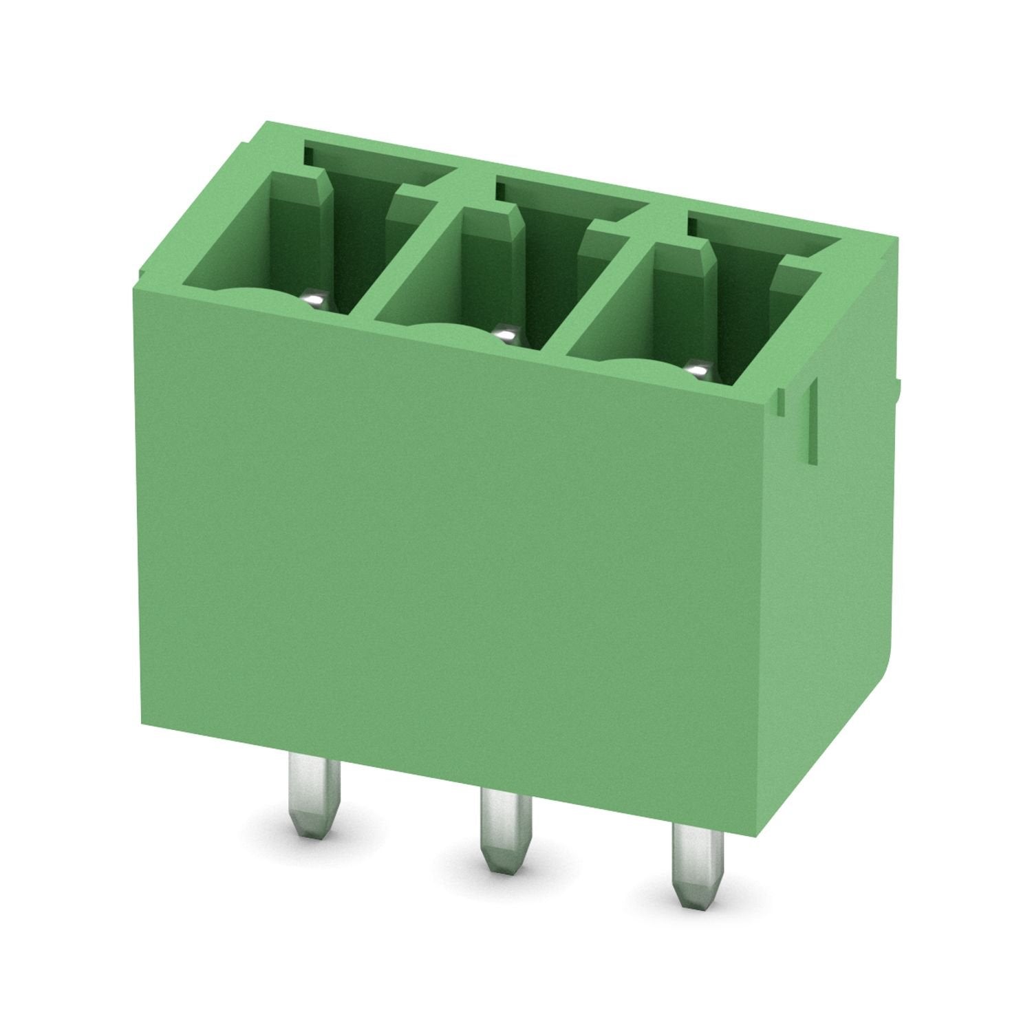PCB headers, nominal cross section: 1.5 mm 2 , color: green, nominal current: 8 A, rated voltage (III/2): 160 V, contact surface: Sn, contact connection type: Pin, number of potentials: 3, number of rows: 1, number of positions: 3, number of connections: 3, product range: MCV 1,5/..-G, pitch: 3.81 mm, mounting: Wave soldering, pin layout: Linear pinning, solder pin [P]: 3.4 mm, number of solder pins per potential: 1, plug-in system: COMBICON MC 1,5, Pin connector pattern alignment: Standard, locking: withou