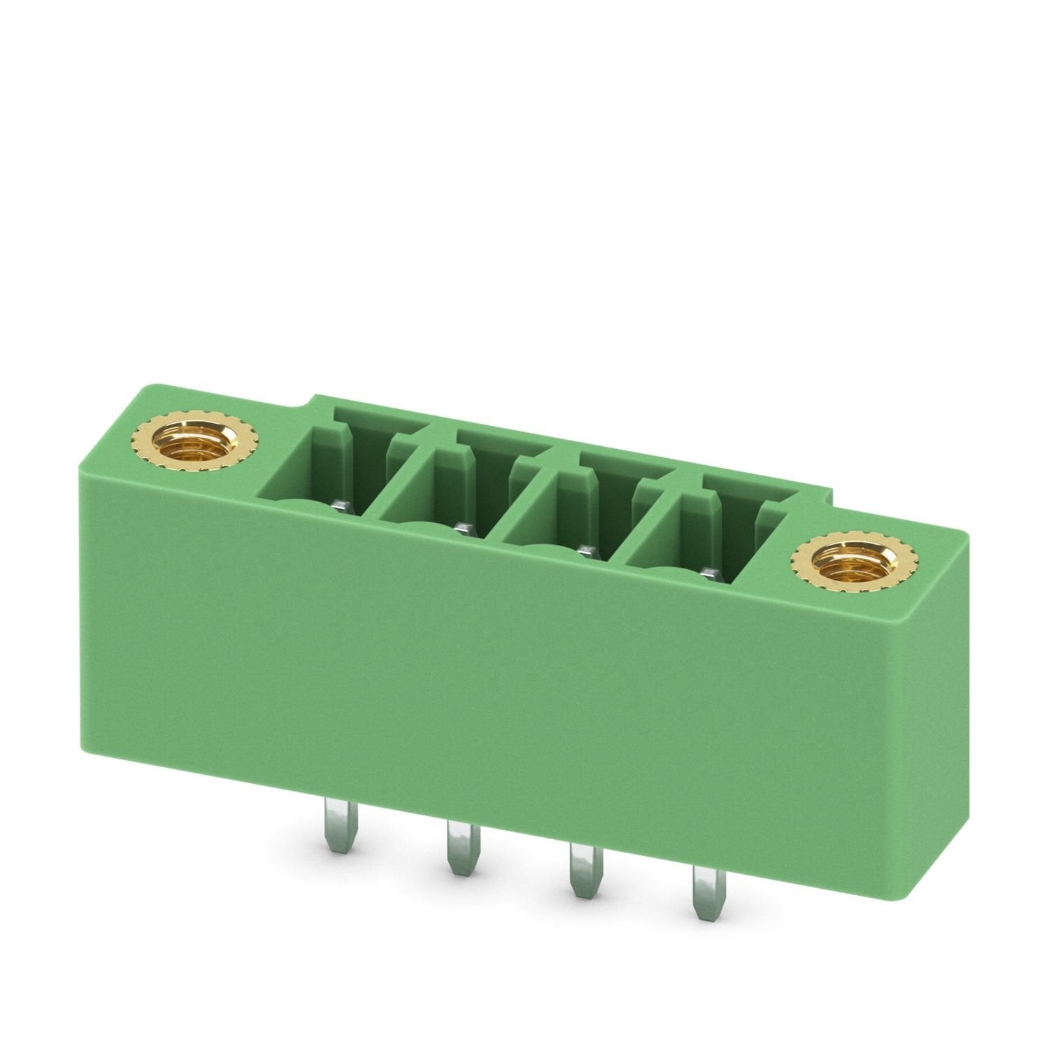 PCB headers, nominal cross section: 1.5 mm 2 , color: green, nominal current: 8 A, rated voltage (III/2): 160 V, contact surface: Sn, contact connection type: Pin, number of potentials: 4, number of rows: 1, number of positions: 4, number of connections: 4, product range: MCV 1,5/..-GF, pitch: 3.81 mm, mounting: Wave soldering, pin layout: Linear pinning, solder pin [P]: 3.4 mm, number of solder pins per potential: 1, plug-in system: COMBICON MC 1,5, Pin connector pattern alignment: Standard, locking: Screw