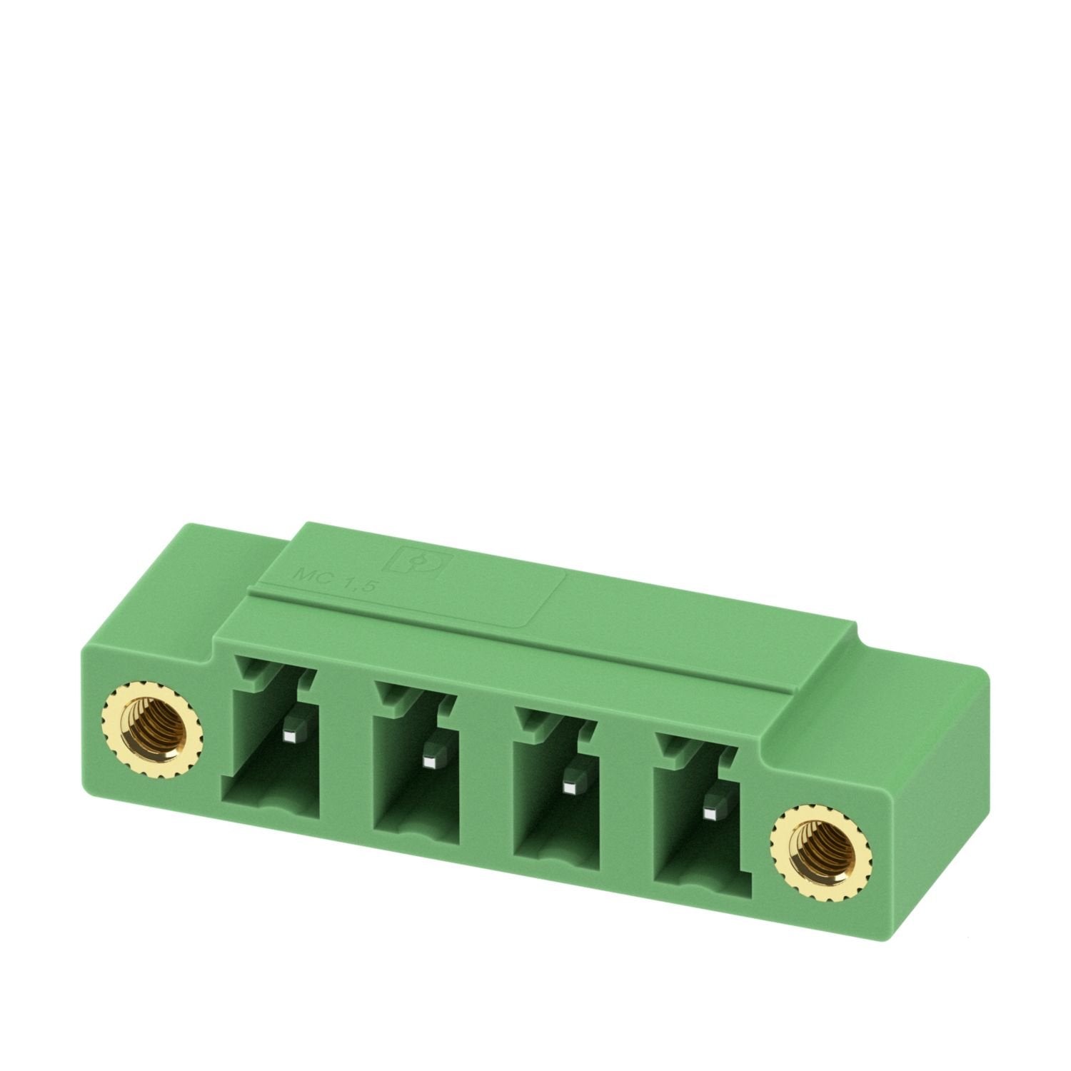 PCB headers, nominal cross section: 1.5 mm 2 , color: green, nominal current: 8 A, rated voltage (III/2): 320 V, contact surface: Sn, contact connection type: Pin, number of potentials: 4, number of rows: 1, number of positions: 4, number of connections: 4, product range: MC 1,5/..-GF, pitch: 5.08 mm, mounting: Wave soldering, pin layout: Linear pinning, solder pin [P]: 3.4 mm, number of solder pins per potential: 1, plug-in system: COMBICON MC 1,5, Pin connector pattern alignment: Standard, locking: Screw 