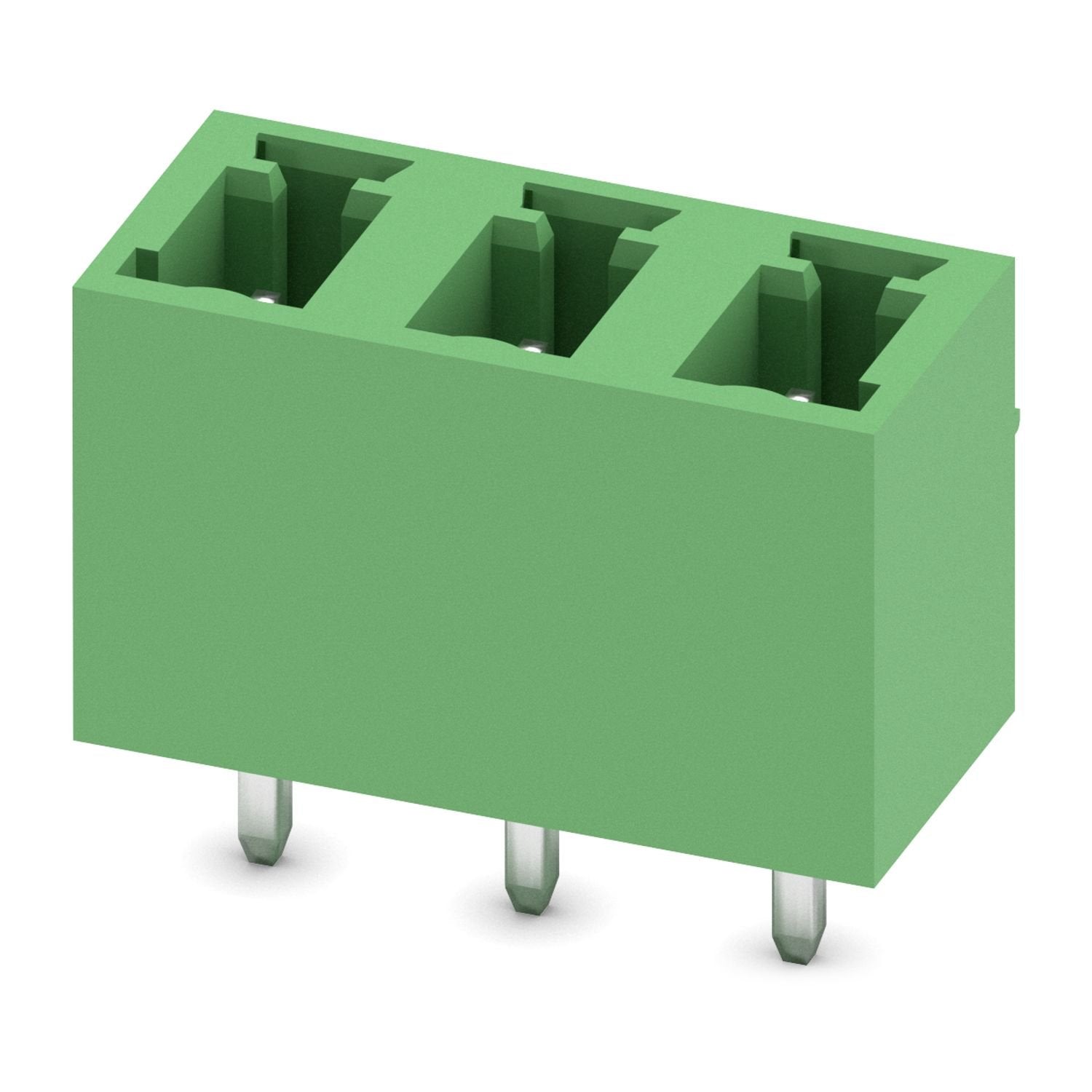 PCB headers, nominal cross section: 1.5 mm 2 , color: green, nominal current: 8 A, rated voltage (III/2): 320 V, contact surface: Sn, contact connection type: Pin, number of potentials: 3, number of rows: 1, number of positions: 3, number of connections: 3, product range: MCV 1,5/..-G, pitch: 5.08 mm, mounting: Wave soldering, pin layout: Linear pinning, solder pin [P]: 3.4 mm, number of solder pins per potential: 1, plug-in system: COMBICON MC 1,5, Pin connector pattern alignment: Standard, locking: withou