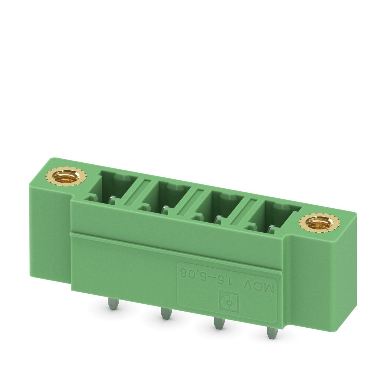 PCB headers, nominal cross section: 1.5 mm 2 , color: green, nominal current: 8 A, rated voltage (III/2): 320 V, contact surface: Sn, contact connection type: Pin, number of potentials: 4, number of rows: 1, number of positions: 4, number of connections: 4, product range: MCV 1,5/..-GF, pitch: 5.08 mm, mounting: Wave soldering, pin layout: Linear pinning, solder pin [P]: 3.4 mm, number of solder pins per potential: 1, plug-in system: COMBICON MC 1,5, Pin connector pattern alignment: Standard, locking: Screw