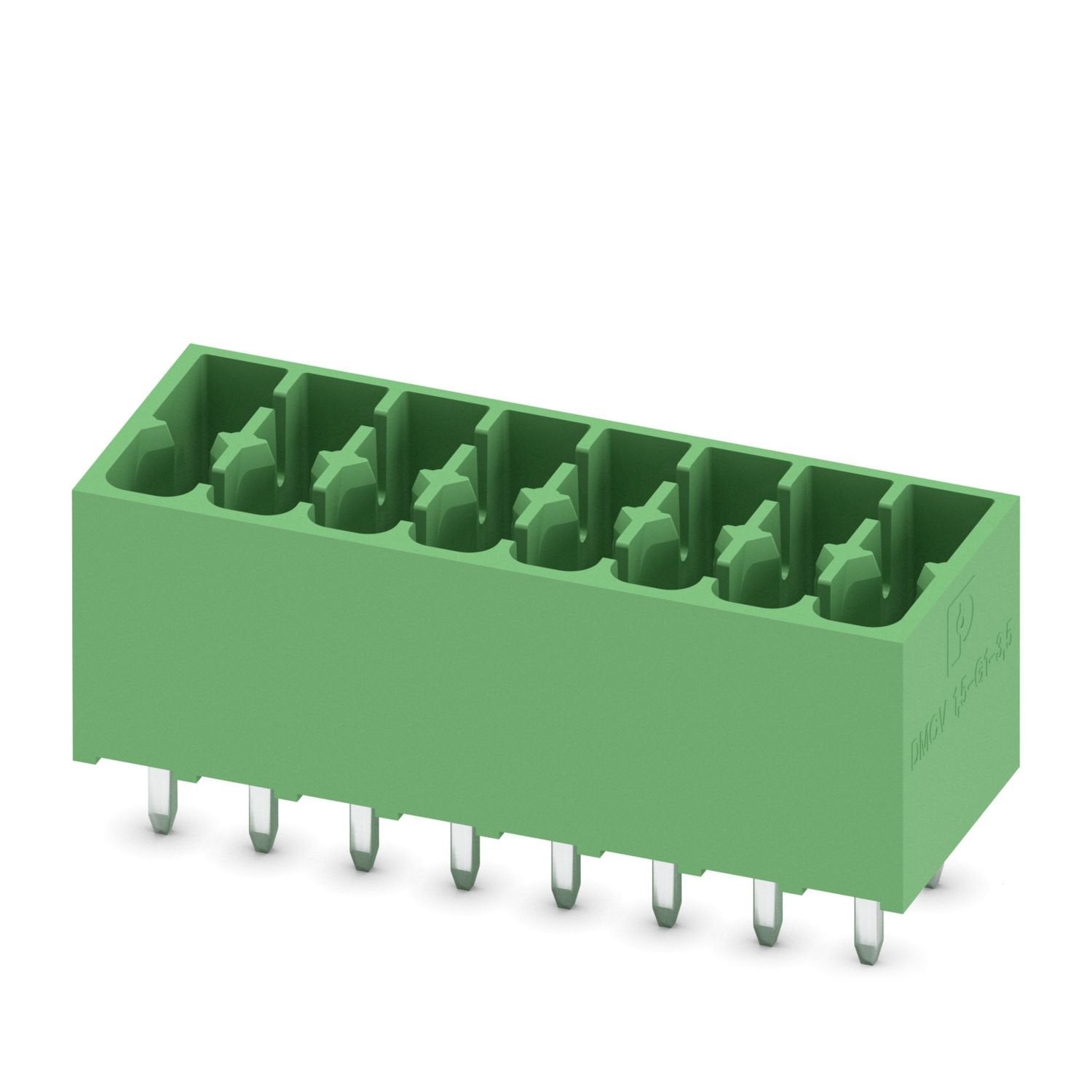 PCB headers, nominal cross section: 1.5 mm 2 , color: green, nominal current: 8 A, rated voltage (III/2): 160 V, contact surface: Sn, contact connection type: Pin, number of potentials: 16, number of rows: 2, number of positions: 8, number of connections: 16, product range: DMCV 1,5/..-G1, pitch: 3.5 mm, mounting: Wave soldering, pin layout: Linear pinning, solder pin [P]: 3.5 mm, number of solder pins per potential: 1, plug-in system: COMBICON DFMC 1,5, Pin connector pattern alignment: Standard, locking: w