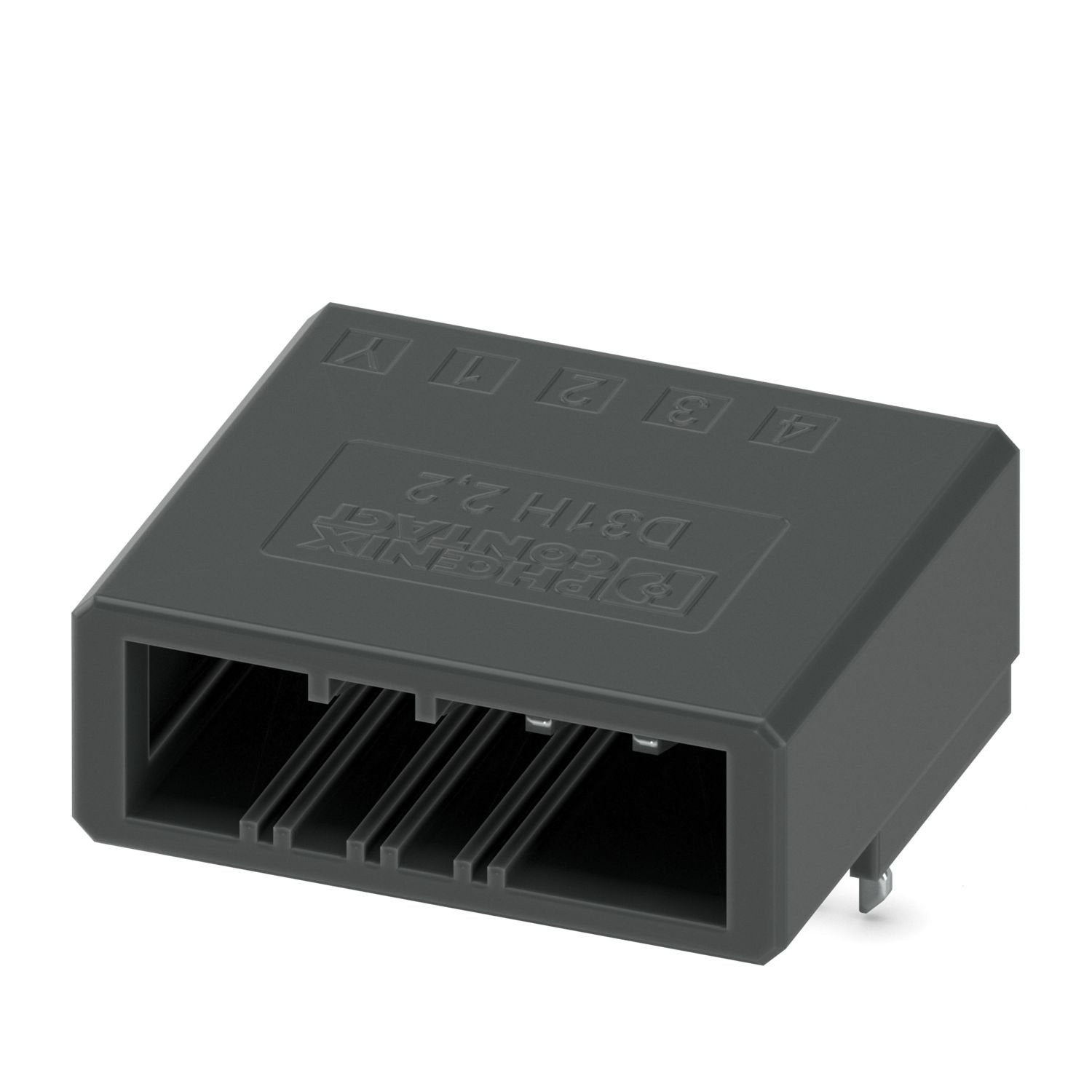 PCB headers, color: black, nominal current: 8 A, rated voltage (III/2): 160 V, contact surface: Sn, contact connection type: Pin, number of rows: 1, number of positions: 4, product range: D31H 2,2/..-H, pitch: 3.81 mm, mounting: Wave soldering, pin layout: Linear pinning, solder pin [P]: 3.8 mm, number of solder pins per potential: 1, plug-in system: CONNEXIS D, Pin connector pattern alignment: Standard, locking: Snap-in locking, mounting method: Engagement nose, type of packaging: packed in cardboard