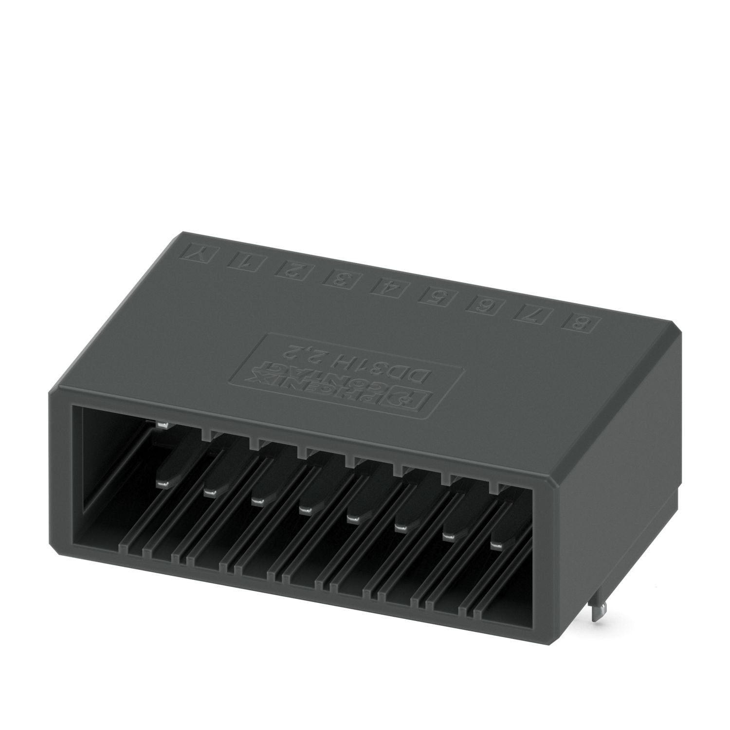 PCB headers, color: black, nominal current: 8 A, rated voltage (III/2): 160 V, contact surface: Sn, contact connection type: Pin, number of rows: 2, number of positions: 16, product range: DD31H 2,2/..-H, pitch: 3.81 mm, mounting: Wave soldering, pin layout: Linear pinning, solder pin [P]: 3.8 mm, number of solder pins per potential: 1, plug-in system: CONNEXIS DD, Pin connector pattern alignment: Standard, locking: Snap-in locking, mounting method: Engagement nose, type of packaging: packed in cardboard