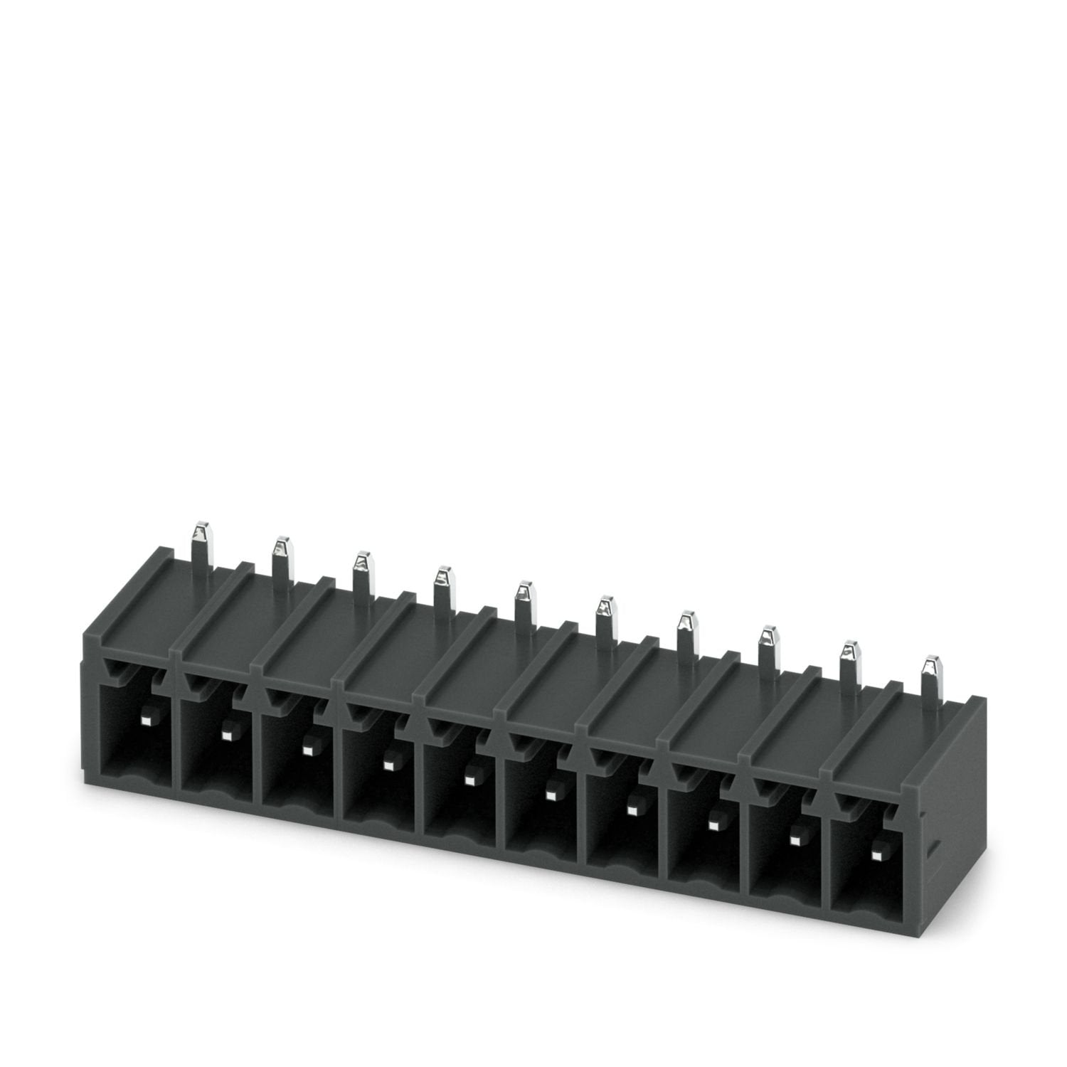 PCB headers, nominal cross section: 1.5 mm 2 , color: black, nominal current: 8 A, rated voltage (III/2): 160 V, contact surface: Sn, contact connection type: Pin, number of rows: 1, number of positions: 10, product range: MC 1,5/..-GU-THR, pitch: 3.81 mm, mounting: THR soldering, pin layout: Linear pinning, solder pin [P]: 1.9 mm, number of solder pins per potential: 1, plug-in system: COMBICON MC 1,5, Pin connector pattern alignment: Standard, locking: without, mounting method: without, type of packaging: