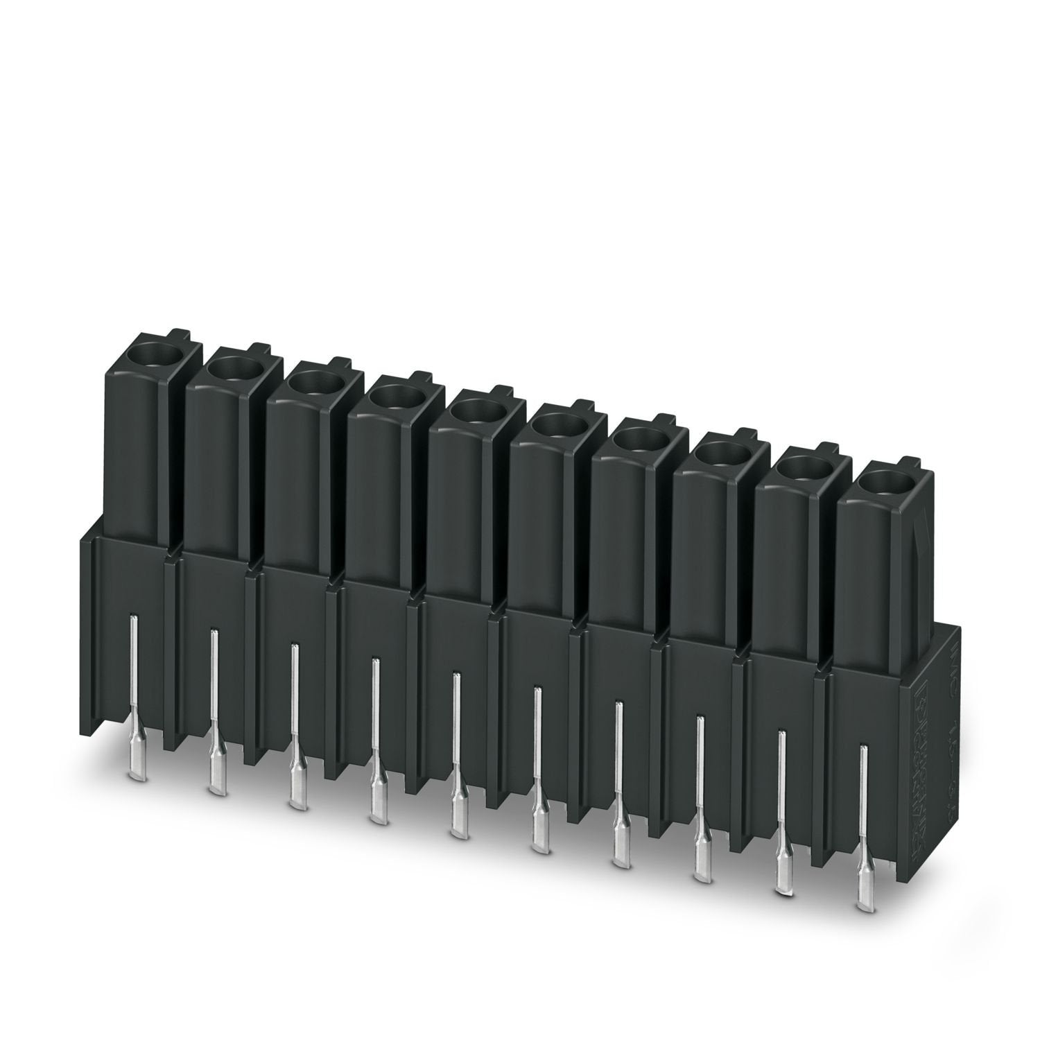 PCB headers, nominal cross section: 1.5 mm 2 , color: black, nominal current: 8 A, rated voltage (III/2): 160 V, contact surface: Sn, contact connection type: Socket, number of potentials: 10, number of rows: 1, number of positions: 10, number of connections: 10, product range: IMCV 1,5/..-G-THR, pitch: 3.5 mm, mounting: THR soldering / wave soldering, pin layout: Linear pinning, solder pin [P]: 1.9 mm, number of solder pins per potential: 2, plug-in system: COMBICON MC 1,5, Pin connector pattern alignment: