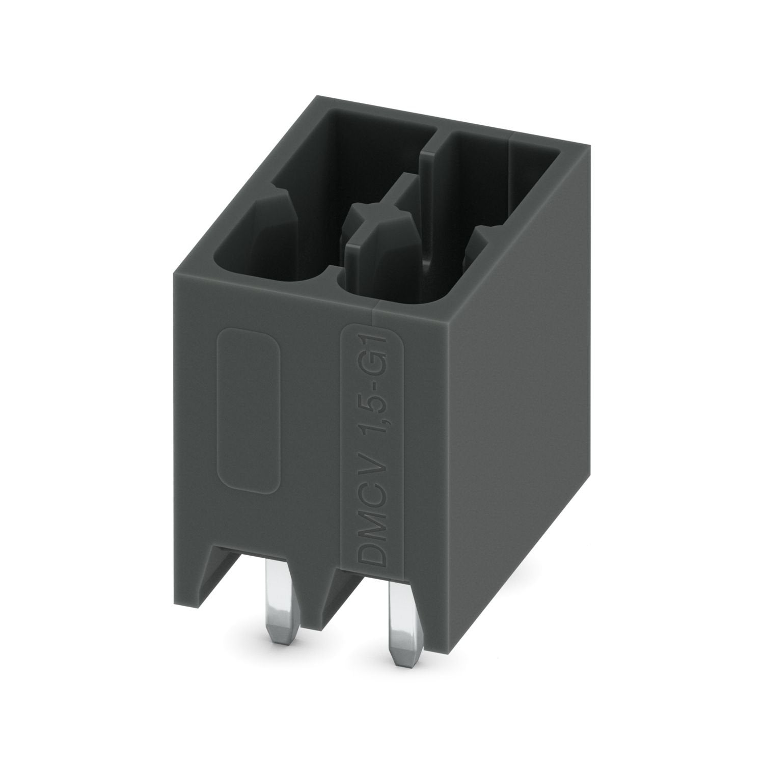 PCB headers, nominal cross section: 1.5 mm 2 , color: black, nominal current: 8 A, rated voltage (III/2): 160 V, contact surface: Sn, contact connection type: Pin, number of potentials: 4, number of rows: 2, number of positions: 2, number of connections: 4, product range: DMCV 1,5/..-G1-THR, pitch: 3.5 mm, mounting: THR soldering / wave soldering, pin layout: Linear pinning, solder pin [P]: 2 mm, number of solder pins per potential: 1, plug-in system: COMBICON DFMC 1,5, Pin connector pattern alignment: Stan