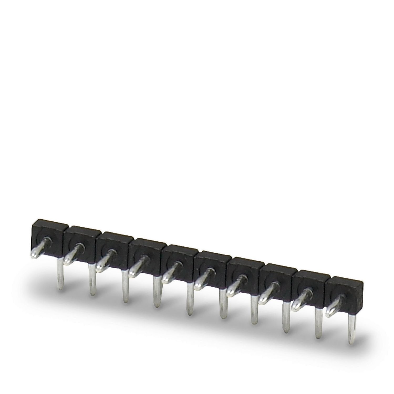 Pin strip, nominal cross section: 1.5 mm 2 , color: black, nominal current: 8 A (depends on the plug used), rated voltage (III/2): 250 V, contact surface: Sn, contact connection type: Pin, number of potentials: 10, number of rows: 1, number of positions: 10, number of connections: 10, product range: PST 1,0/..-H, pitch: 3.5 mm, mounting: THR soldering / wave soldering, pin layout: Linear pinning, solder pin [P]: 6.6 mm, number of solder pins per potential: 1, plug-in system: COMBICON PST 1,0, locking: witho