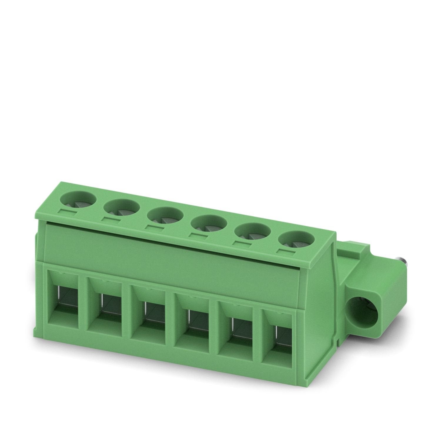 PCB connector, nominal cross section: 2.5 mm 2 , color: green, nominal current: 12 A, rated voltage (III/2): 320 V, contact surface: Sn, contact connection type: Pin, number of potentials: 6, number of rows: 1, number of positions: 6, number of connections: 6, product range: IC 2,5/..-STF, pitch: 5.08 mm, connection method: Screw connection with tension sleeve, screw head form: L Slotted, conductor/PCB connection direction: 0 °, locking clip: - without locking clip, plug-in system: COMBICON MSTB 2,5, lockin