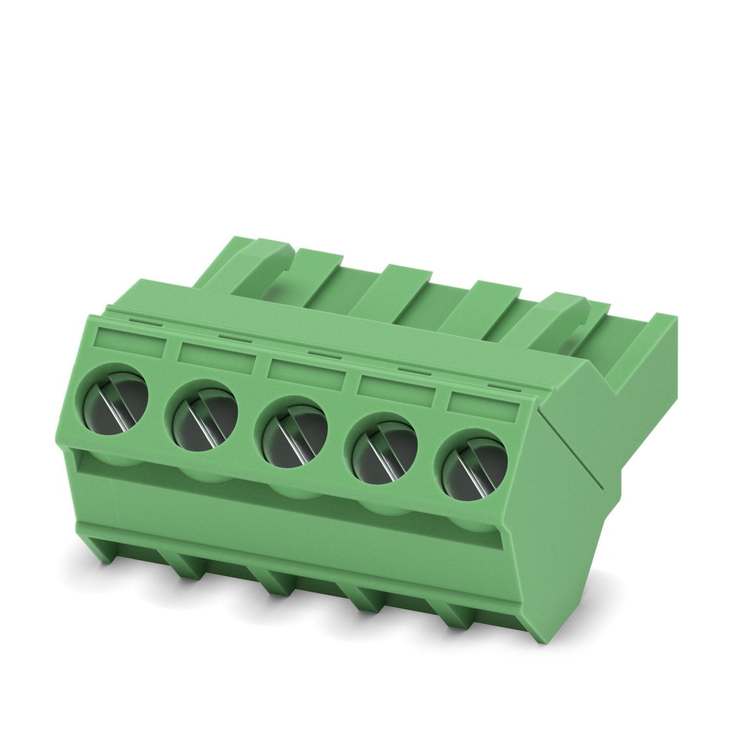 PCB connector, nominal cross section: 2.5 mm 2 , color: green, nominal current: 12 A, rated voltage (III/2): 320 V, contact surface: Sn, contact connection type: Socket, number of potentials: 5, number of rows: 1, number of positions: 5, number of connections: 5, product range: SMSTB 2,5/..-ST, pitch: 5 mm, connection method: Screw connection with tension sleeve, screw head form: L Slotted, conductor/PCB connection direction: -45 °, locking clip: - Locking clip, plug-in system: COMBICON MSTB 2,5, locking: w