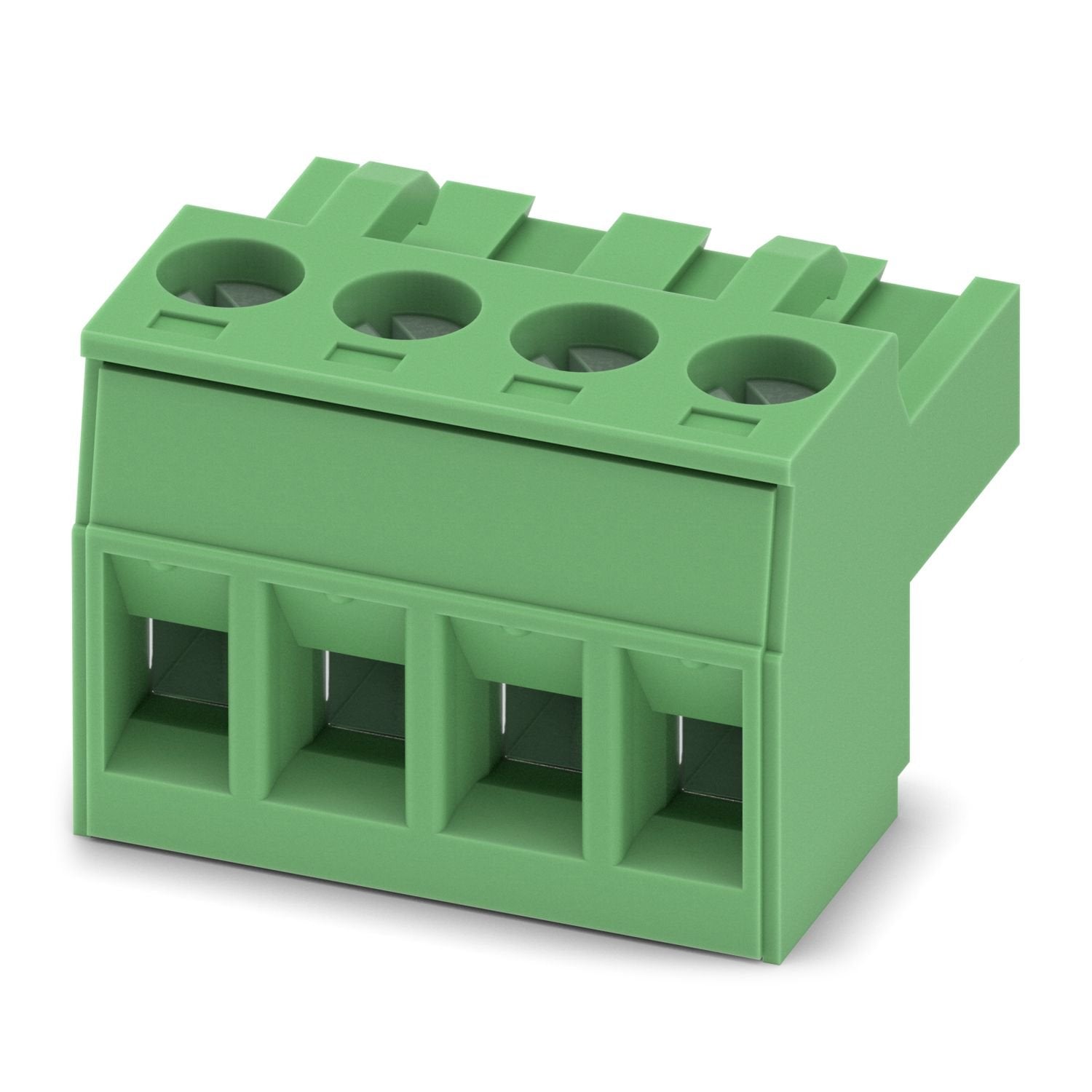 PCB connector, nominal cross section: 2.5 mm 2 , color: green, nominal current: 12 A, rated voltage (III/2): 320 V, contact surface: Sn, contact connection type: Socket, number of potentials: 4, number of rows: 1, number of positions: 4, number of connections: 4, product range: MSTBT 2,5/..-ST, pitch: 5.08 mm, connection method: Screw connection with tension sleeve, screw head form: L Slotted, conductor/PCB connection direction: 0 °, locking clip: - Locking clip, plug-in system: COMBICON MSTB 2,5, locking: 