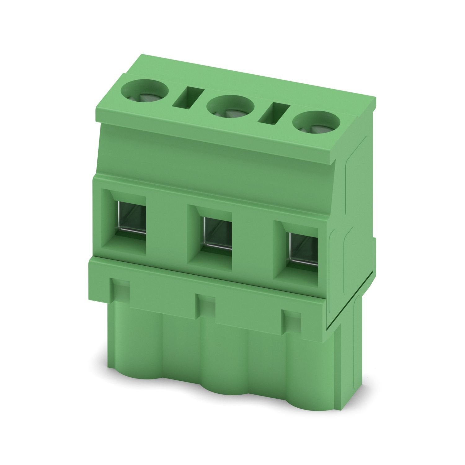 PCB connector, nominal cross section: 2.5 mm 2 , color: green, nominal current: 12 A, rated voltage (III/2): 630 V, contact surface: Sn, contact connection type: Socket, number of potentials: 3, number of rows: 1, number of positions: 3, number of connections: 3, product range: GMVSTBW 2,5/..-ST, pitch: 7.62 mm, connection method: Screw connection with tension sleeve, screw head form: L Slotted, conductor/PCB connection direction: -90 °, locking clip: - Locking clip, plug-in system: COMBICON MSTB 2,5, locki