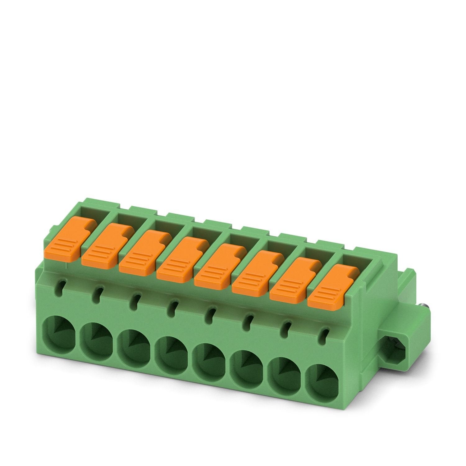 PCB connector, nominal cross section: 2.5 mm 2 , color: green, nominal current: 16 A, rated voltage (III/2): 320 V, contact surface: Sn, contact connection type: Socket, number of rows: 1, number of positions: 8, product range: LPC 2,5/..-STF, pitch: 5.08 mm, connection method: Lever Push-in connection, conductor/PCB connection direction: 0 °, locking clip: - without locking clip, plug-in system: COMBICON MSTB 2,5, locking: Screw locking mechanism, mounting method: Screw flange, type of packaging: packed in