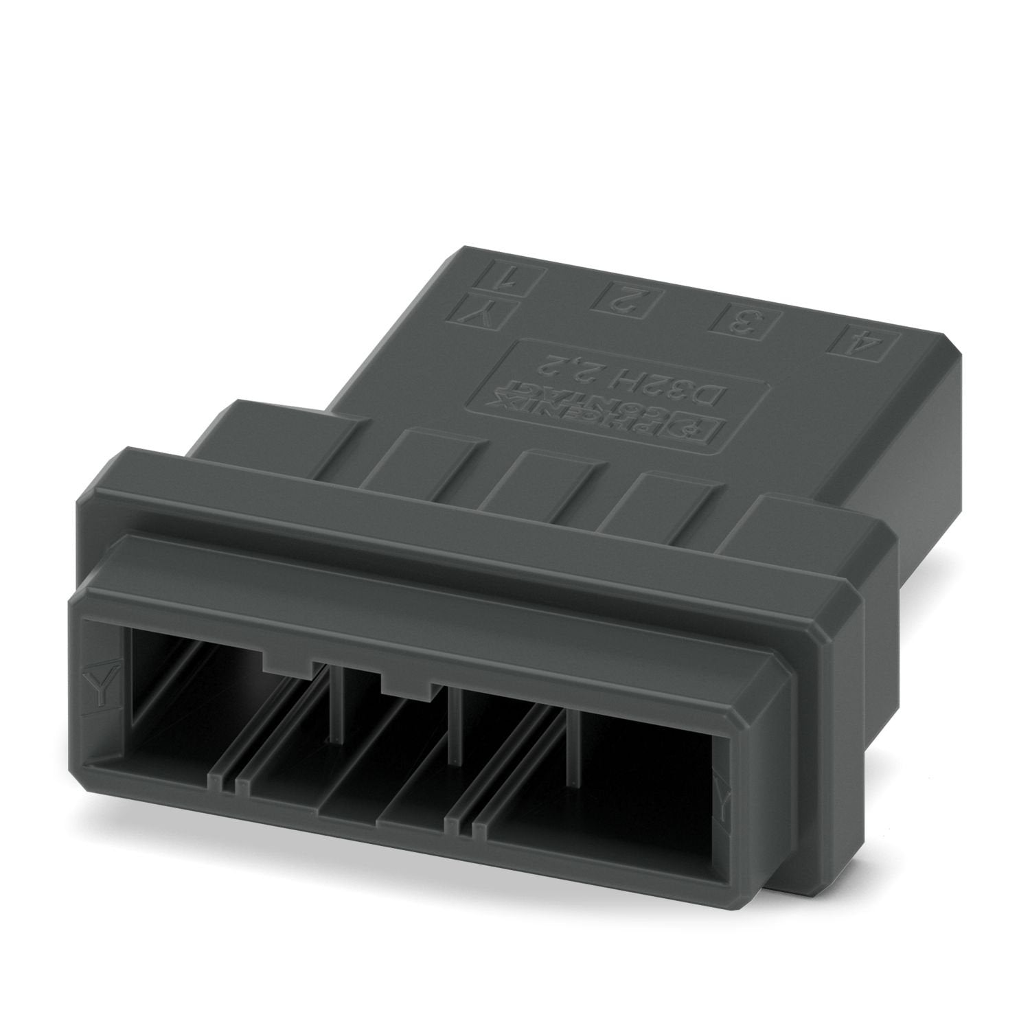 PCB connector, color: black, nominal current: 8 A, rated voltage (III/2): 320 V, contact surface: Sn, contact connection type: Pin, number of rows: 1, number of positions: 4, product range: D32H 2,2/..-FH, pitch: 5.08 mm, connection method: Crimp connection, conductor/PCB connection direction: 0 °, locking clip: - without locking clip, plug-in system: CONNEXIS D, locking: Snap-in locking, mounting method: Engagement nose, type of packaging: packed in cardboard