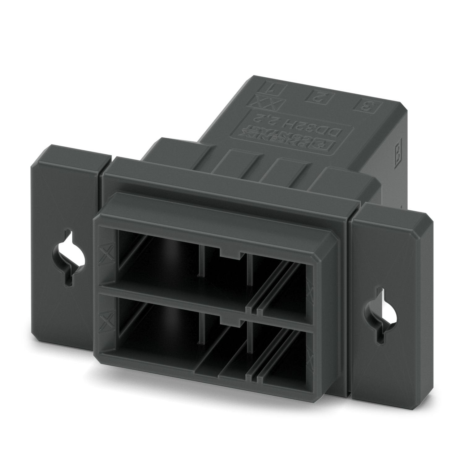 Feed-through connector, color: black, nominal current: 8 A, rated voltage (III/2): 320 V, contact surface: Sn, contact connection type: Pin, number of rows: 2, number of positions: 6, product range: DD32H 2,2/..-PT, pitch: 5.08 mm, connection method: Crimp connection, conductor/PCB connection direction: 0 °, locking clip: - without locking clip, plug-in system: CONNEXIS DD, Pin connector pattern alignment: Standard, locking: Snap-in locking, mounting method: Engagement nose, type of packaging: packed in car