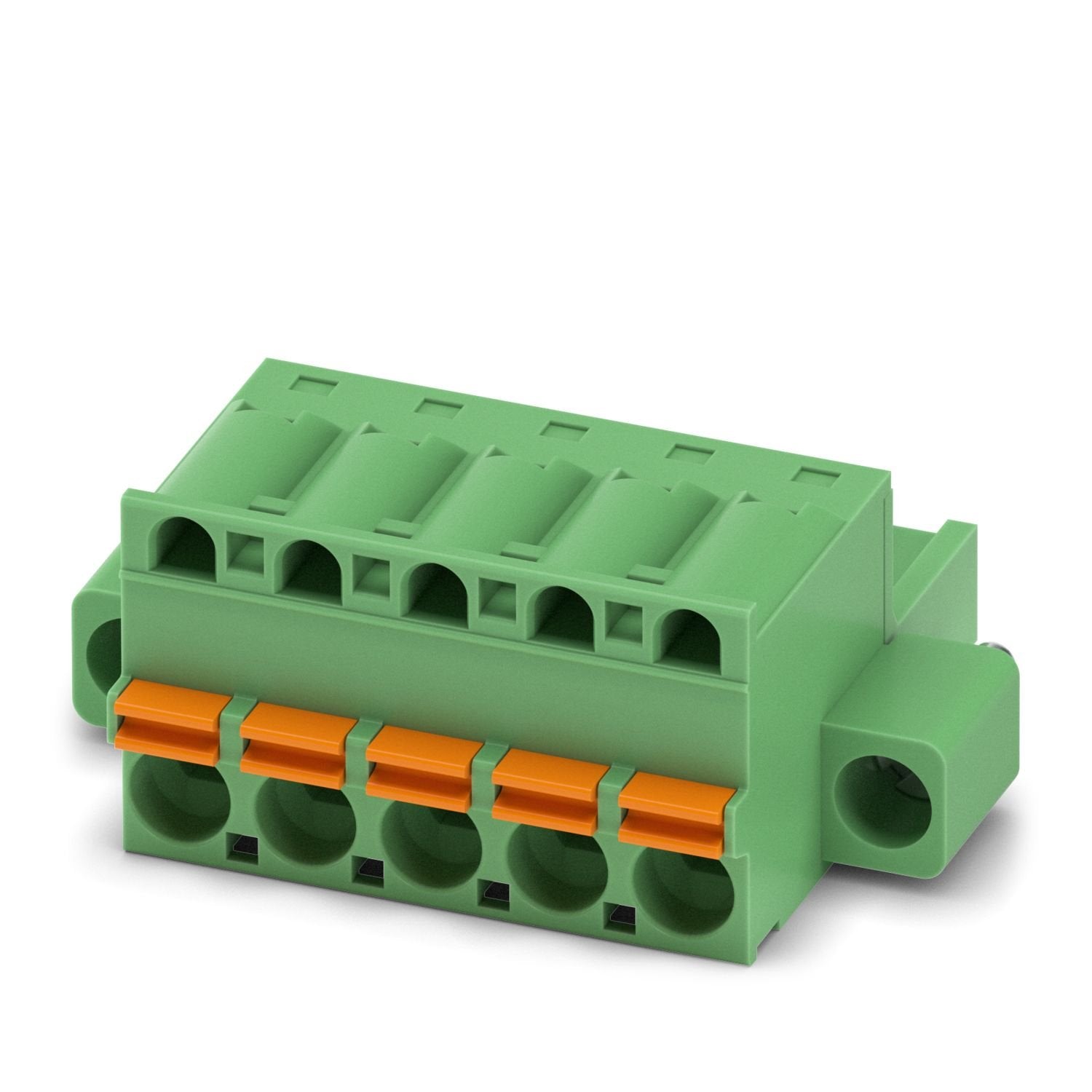 PCB connector, nominal cross section: 2.5 mm 2 , color: green, nominal current: 12 A, rated voltage (III/2): 320 V, contact surface: Sn, contact connection type: Socket, number of potentials: 5, number of rows: 1, number of positions: 5, number of connections: 5, product range: FKC 2,5/..-STF, pitch: 5 mm, connection method: Push-in spring connection, conductor/PCB connection direction: 0 °, locking clip: - Locking clip, plug-in system: COMBICON MSTB 2,5, locking: Screw locking mechanism, mounting method: S