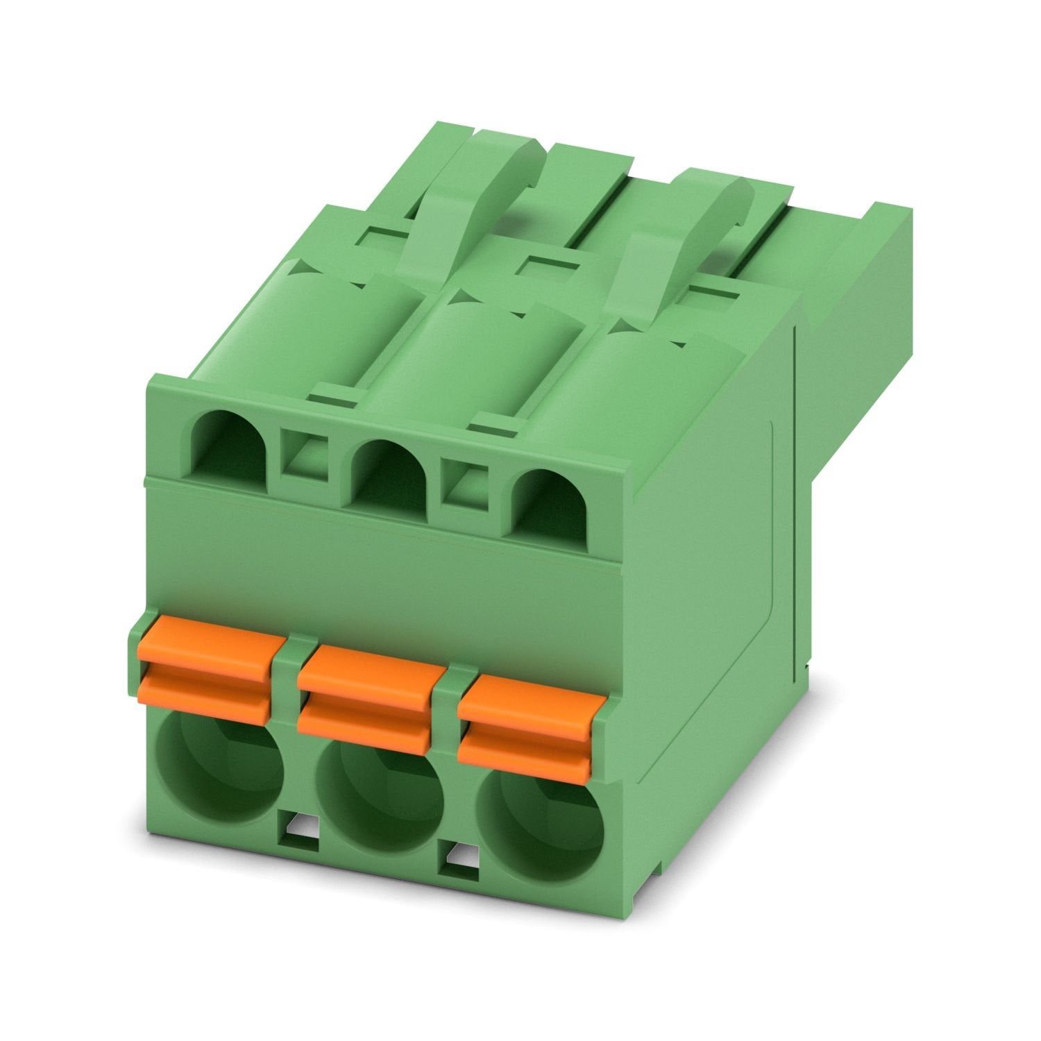 PCB connector, nominal cross section: 2.5 mm 2 , color: green, nominal current: 12 A, rated voltage (III/2): 320 V, contact surface: Sn, contact connection type: Socket, number of potentials: 3, number of rows: 1, number of positions: 3, number of connections: 3, product range: FKCT 2,5/..-ST, pitch: 5 mm, connection method: Push-in spring connection, conductor/PCB connection direction: 0 °, locking clip: - Locking clip, plug-in system: COMBICON MSTB 2,5, locking: without, mounting method: without, type of 