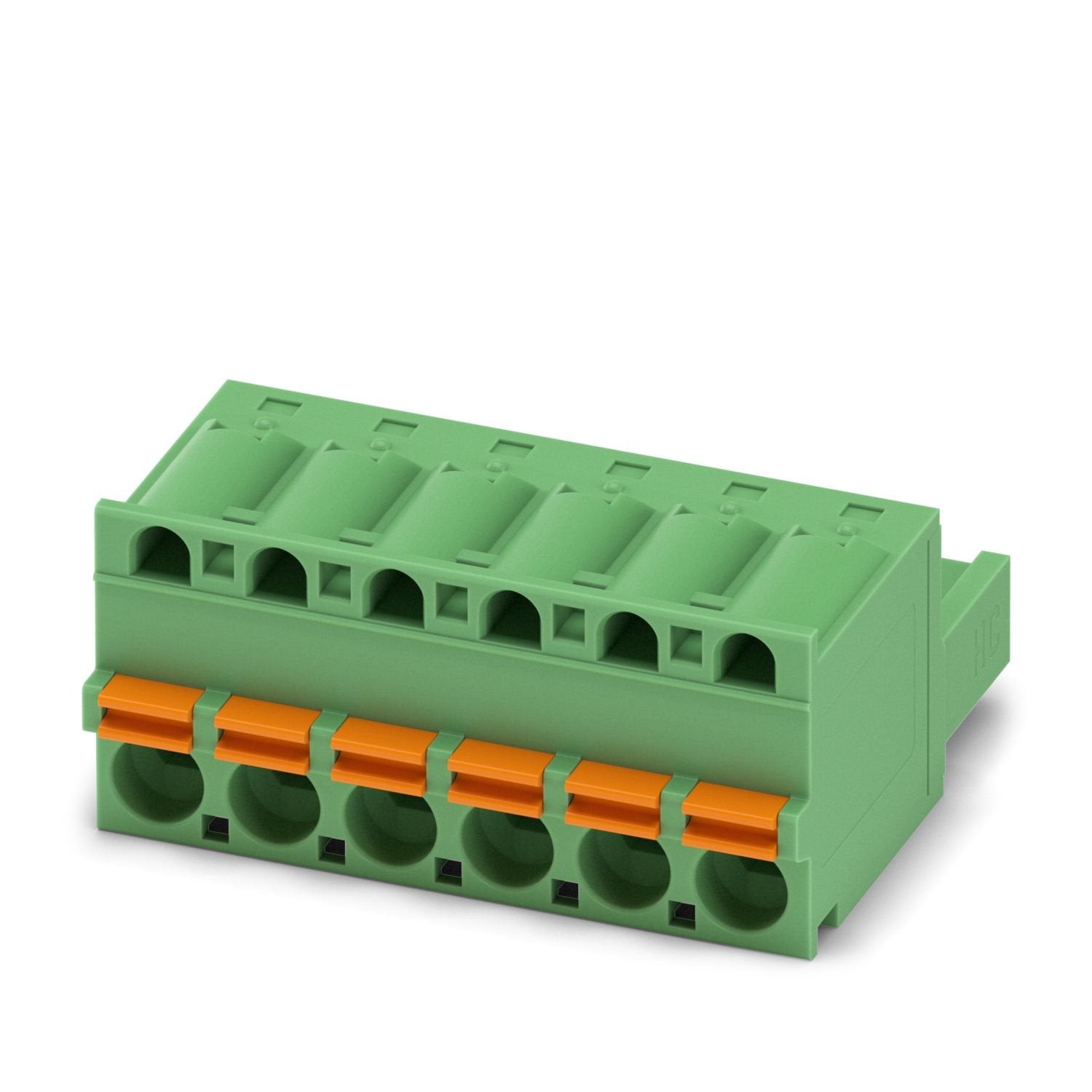 PCB connector, nominal cross section: 2.5 mm 2 , color: green, nominal current: 16 A, rated voltage (III/2): 320 V, contact surface: Sn, contact connection type: Socket, number of potentials: 6, number of rows: 1, number of positions: 6, number of connections: 6, product range: FKC 2,5 HC/..-ST, pitch: 5.08 mm, connection method: Push-in spring connection, conductor/PCB connection direction: 0 °, locking clip: - Locking clip, plug-in system: COMBICON MSTB 2,5 HC, locking: without, mounting method: without, 