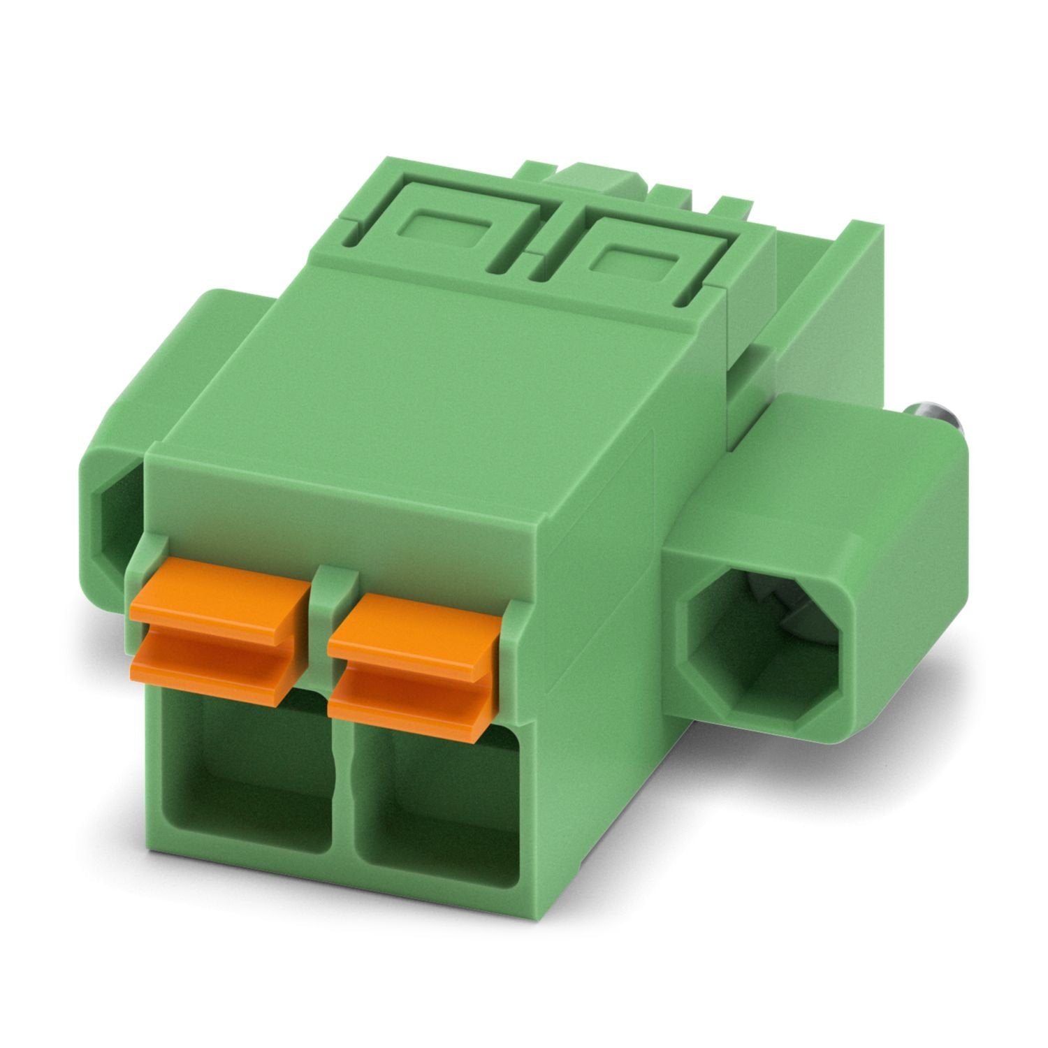 PCB connector, nominal cross section: 2.5 mm 2 , color: green, nominal current: 12 A, rated voltage (III/2): 320 V, contact surface: Sn, contact connection type: Socket, number of potentials: 2, number of rows: 1, number of positions: 2, number of connections: 2, product range: FKCN 2,5/..-STF, pitch: 5.08 mm, connection method: Push-in spring connection, conductor/PCB connection direction: 0 °, locking clip: - Locking clip, plug-in system: COMBICON MSTB 2,5, locking: Screw locking mechanism, mounting metho