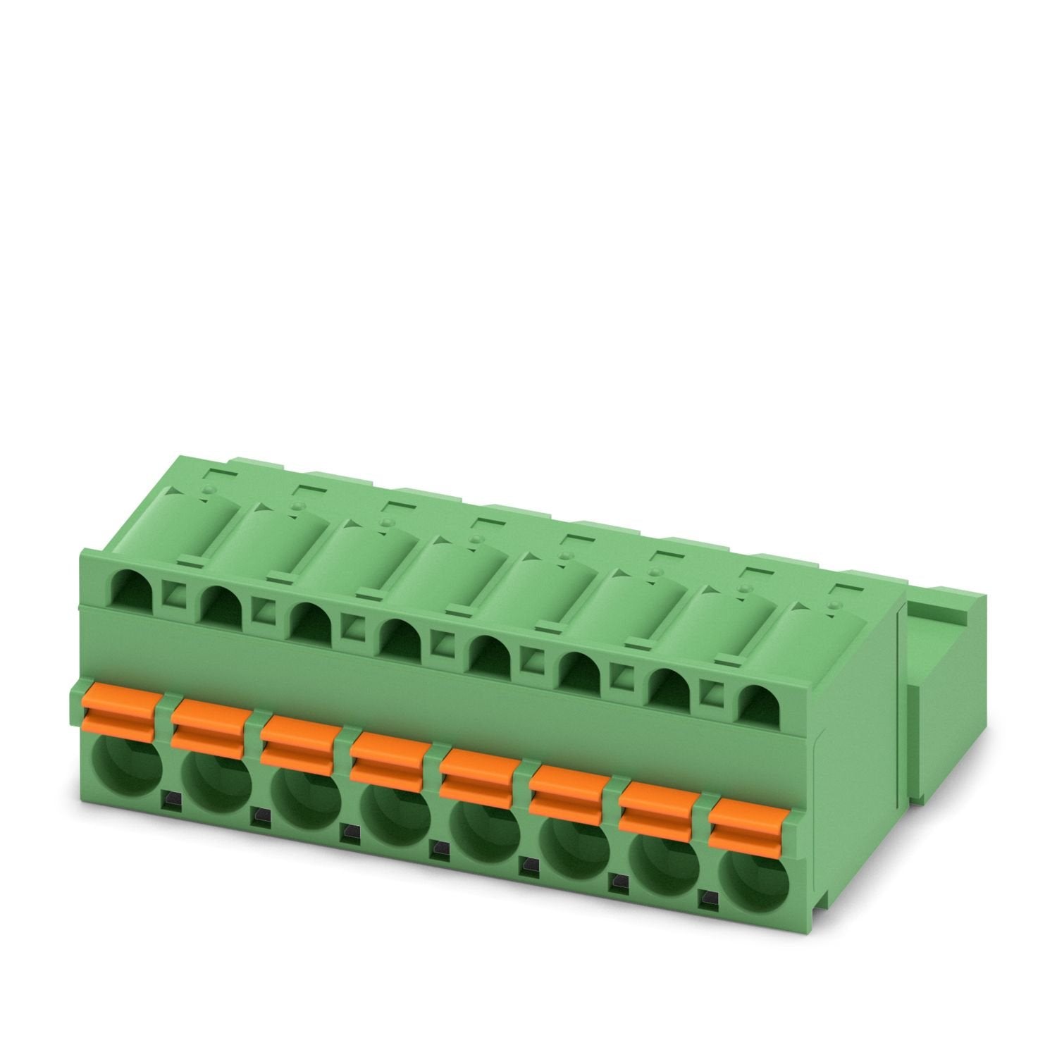 PCB connector, nominal cross section: 2.5 mm 2 , color: green, nominal current: 12 A, rated voltage (III/2): 320 V, contact surface: Sn, contact connection type: Pin, number of potentials: 8, number of rows: 1, number of positions: 8, number of connections: 8, product range: FKIC 2,5/..-ST, pitch: 5.08 mm, connection method: Push-in spring connection, conductor/PCB connection direction: 0 °, locking clip: - without locking clip, plug-in system: COMBICON MSTB 2,5, locking: without, mounting method: without, 