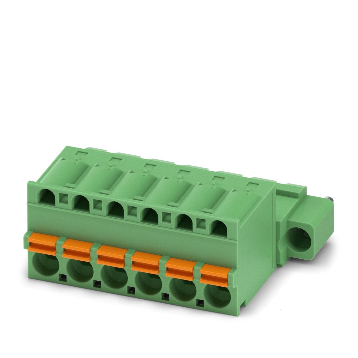 PCB connector, nominal cross section: 2.5 mm 2 , color: green, nominal current: 12 A, rated voltage (III/2): 320 V, contact surface: Sn, contact connection type: Pin, number of potentials: 6, number of rows: 1, number of positions: 6, number of connections: 6, product range: FKIC 2,5/..-STF, pitch: 5.08 mm, connection method: Push-in spring connection, conductor/PCB connection direction: 0 °, locking clip: - without locking clip, plug-in system: COMBICON MSTB 2,5, locking: Screw locking mechanism, mounting 