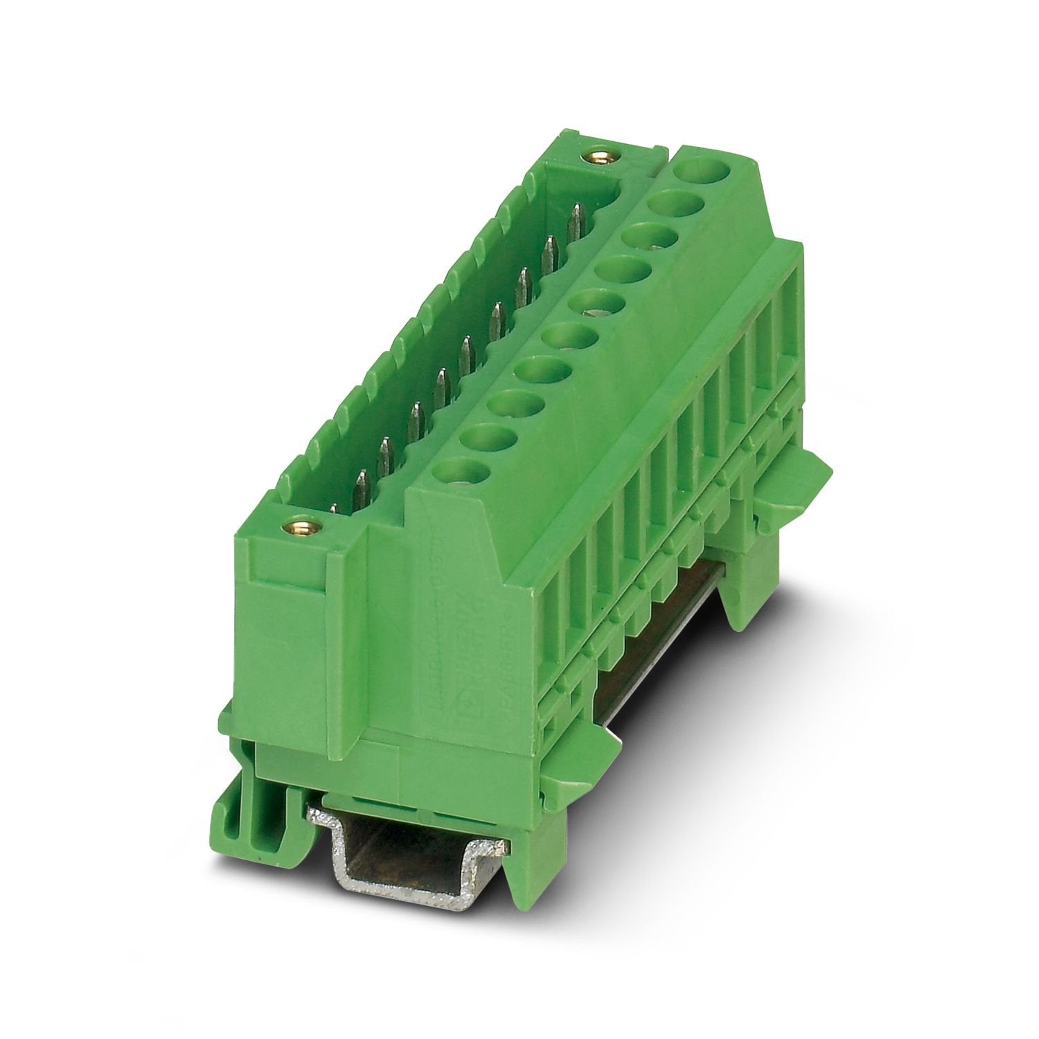 DIN rail connector, nominal cross section: 2.5 mm 2 , color: green, nominal current: 12 A, rated voltage (III/2): 320 V, contact surface: Sn, contact connection type: Pin, number of potentials: 12, number of rows: 1, number of positions: 12, number of connections: 12, product range: MSTBVK 2,5/..-GF, pitch: 5.08 mm, connection method: Screw connection with tension sleeve, screw head form: L Slotted, mounting: DIN rail mounting, conductor/PCB connection direction: 0 °, plug-in system: COMBICON MSTB 2,5, lock