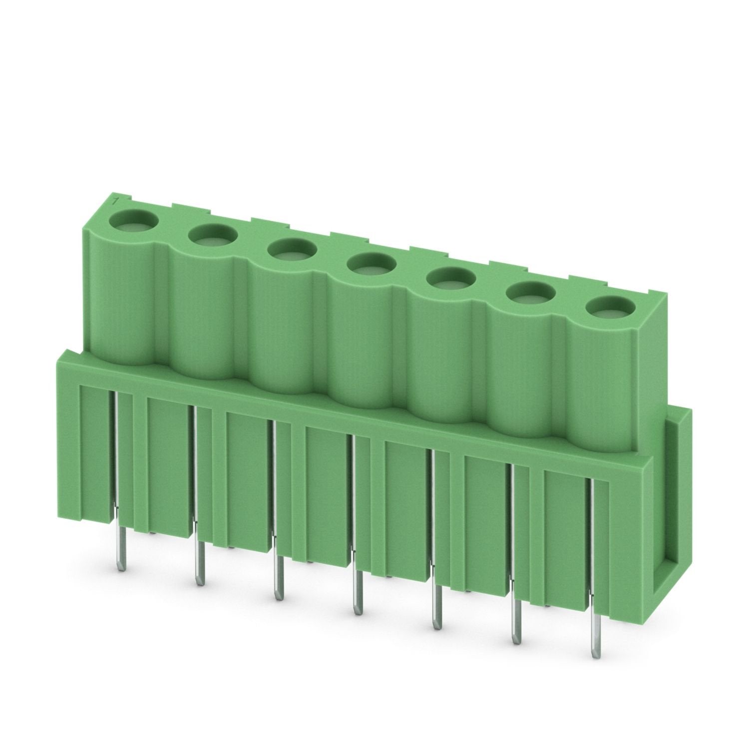 PCB headers, nominal cross section: 2.5 mm 2 , color: green, nominal current: 16 A, rated voltage (III/2): 320 V, contact surface: Sn, contact connection type: Socket, number of potentials: 7, number of rows: 1, number of positions: 7, number of connections: 7, product range: ICV 2,5 HC/..-G, pitch: 5.08 mm, mounting: Wave soldering, pin layout: Linear pinning, solder pin [P]: 3.6 mm, number of solder pins per potential: 2, plug-in system: COMBICON MSTB 2,5 HC, Pin connector pattern alignment: Standard, loc