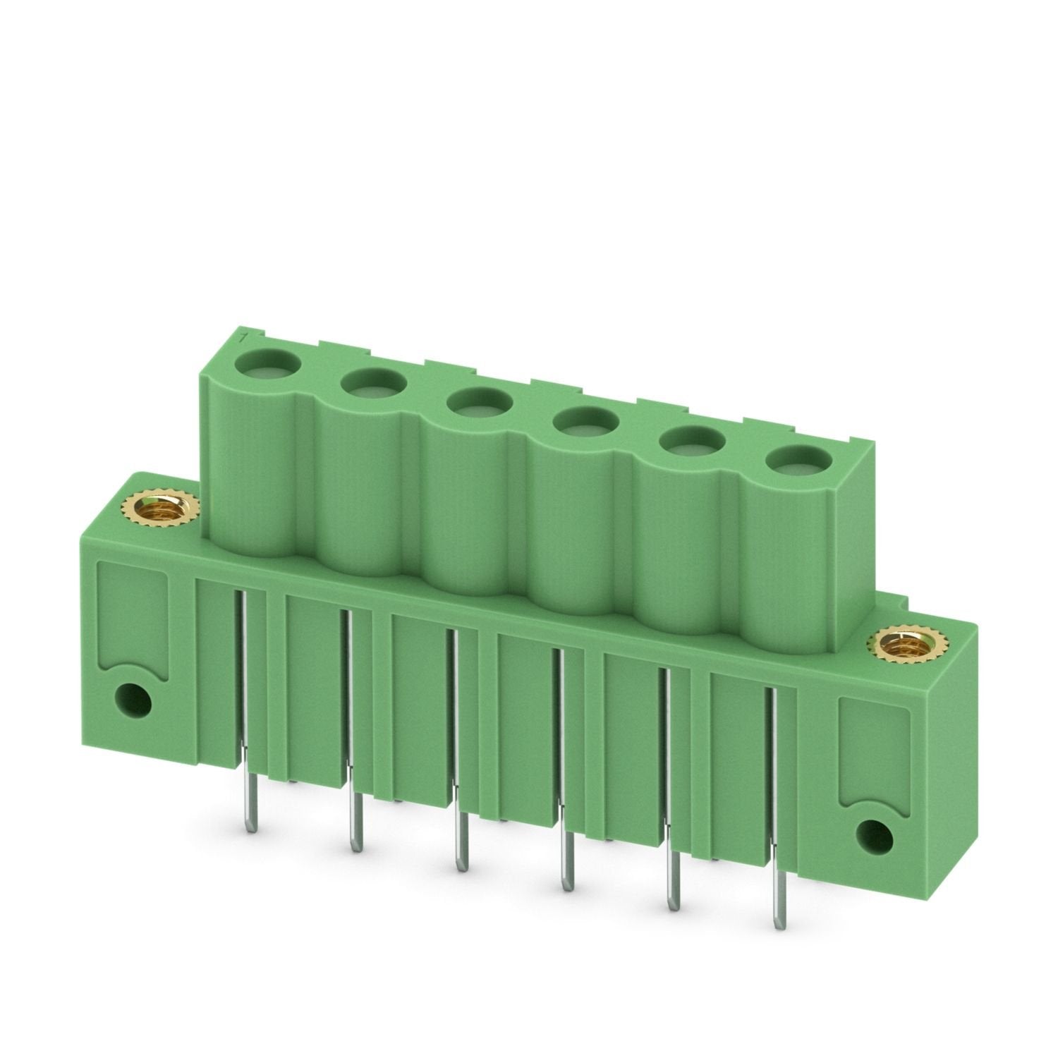 PCB headers, nominal cross section: 2.5 mm 2 , color: green, nominal current: 12 A, rated voltage (III/2): 320 V, contact surface: Sn, contact connection type: Socket, number of potentials: 6, number of rows: 1, number of positions: 6, number of connections: 6, product range: ICV 2,5/..-GF, pitch: 5.08 mm, mounting: Wave soldering, pin layout: Linear pinning, solder pin [P]: 3.6 mm, number of solder pins per potential: 2, plug-in system: COMBICON MSTB 2,5, Pin connector pattern alignment: Standard, locking: