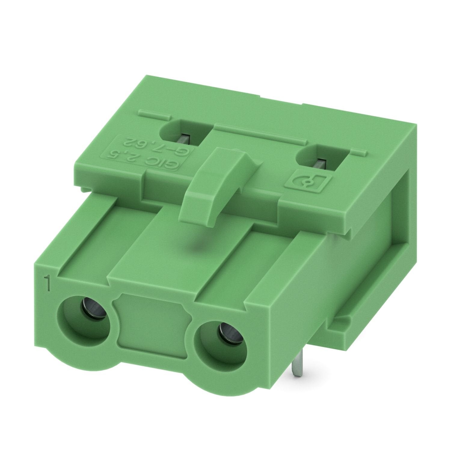 PCB headers, nominal cross section: 2.5 mm 2 , color: green, nominal current: 12 A, rated voltage (III/2): 630 V, contact surface: Sn, contact connection type: Socket, number of potentials: 2, number of rows: 1, number of positions: 2, number of connections: 2, product range: GIC 2,5/..-G, pitch: 7.62 mm, mounting: Wave soldering, pin layout: Linear pinning, solder pin [P]: 3.5 mm, number of solder pins per potential: 2, plug-in system: COMBICON MSTB 2,5, Pin connector pattern alignment: Standard, locking: 