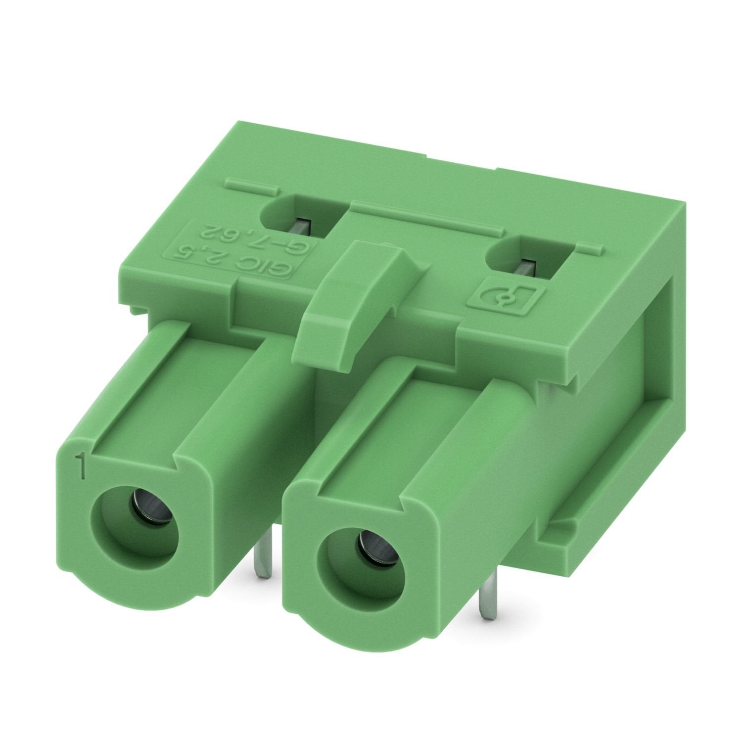 PCB headers, nominal cross section: 2.5 mm 2 , color: green, nominal current: 16 A, rated voltage (III/2): 630 V, contact surface: Sn, contact connection type: Socket, number of potentials: 2, number of rows: 1, number of positions: 2, number of connections: 2, product range: GIC 2,5 HC/..-G, pitch: 7.62 mm, mounting: Wave soldering, pin layout: Linear pinning, solder pin [P]: 3.5 mm, number of solder pins per potential: 2, plug-in system: COMBICON MSTB 2,5 HC, Pin connector pattern alignment: Standard, loc