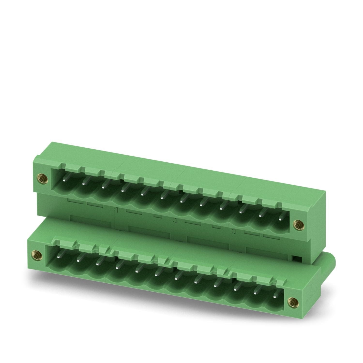 PCB headers, nominal cross section: 2.5 mm 2 , color: green, nominal current: 10 A, rated voltage (III/2): 320 V, contact surface: Sn, contact connection type: Pin, number of potentials: 24, number of rows: 2, number of positions: 12, number of connections: 24, product range: MDSTB 2,5/..-GF, pitch: 5 mm, mounting: Wave soldering, pin layout: Linear pinning, solder pin [P]: 3.23 mm, number of solder pins per potential: 1, plug-in system: COMBICON MSTB 2,5, Pin connector pattern alignment: Standard, locking: