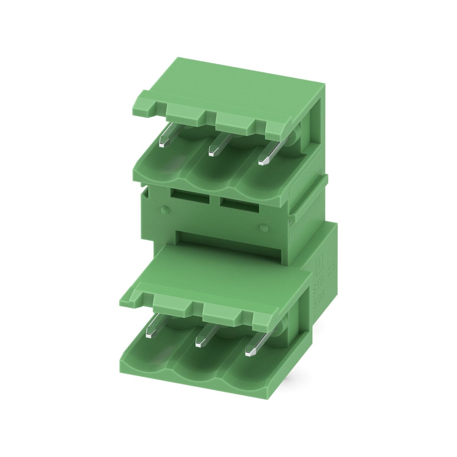 PCB headers, nominal cross section: 2.5 mm 2 , color: green, nominal current: 10 A, rated voltage (III/2): 320 V, contact surface: Sn, contact connection type: Pin, number of potentials: 6, number of rows: 2, number of positions: 3, number of connections: 6, product range: MDSTB 2,5/..-G, pitch: 5.08 mm, mounting: Wave soldering, pin layout: Linear pinning, solder pin [P]: 3.23 mm, number of solder pins per potential: 1, plug-in system: COMBICON MSTB 2,5, Pin connector pattern alignment: Standard, locking: 