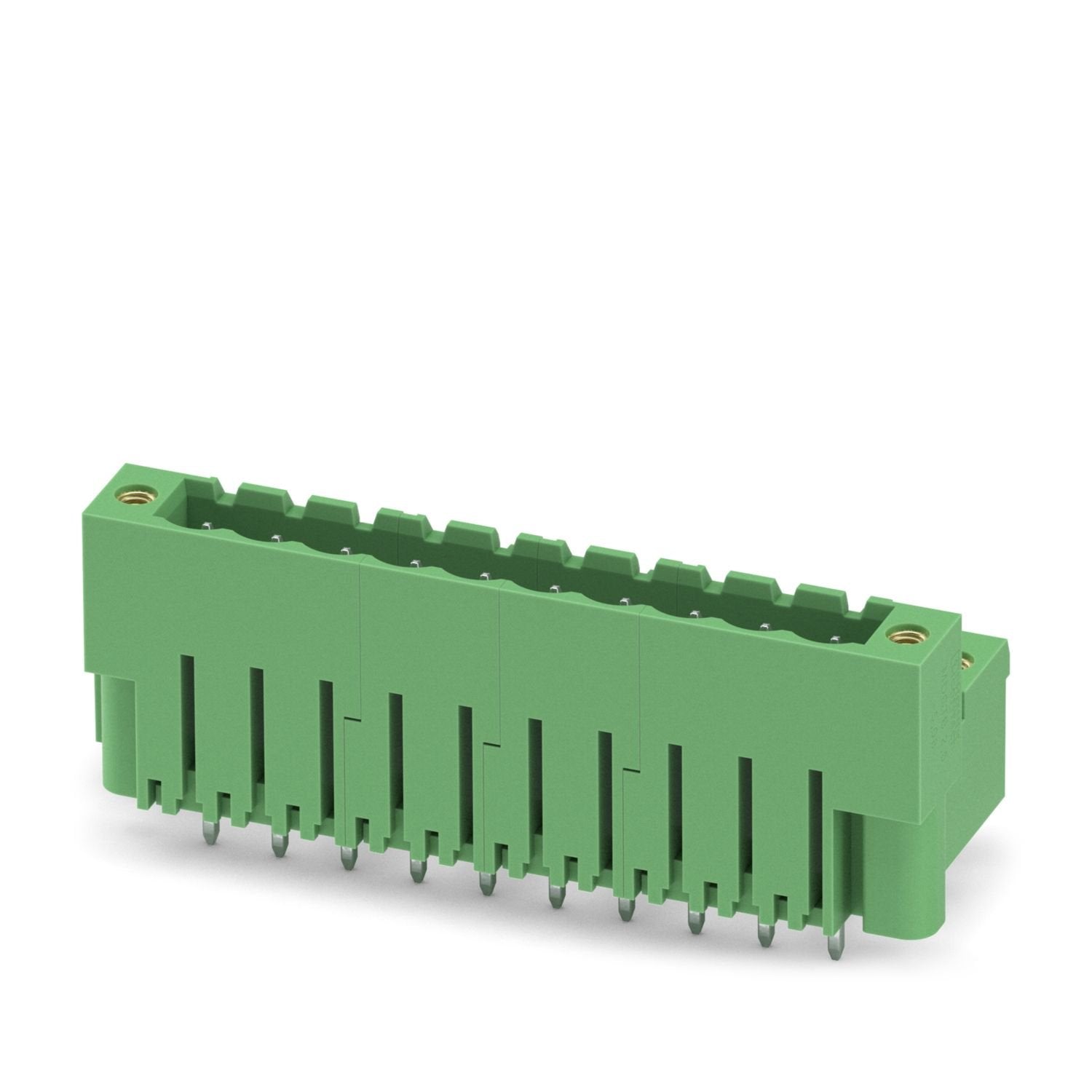 PCB headers, nominal cross section: 2.5 mm 2 , color: green, nominal current: 10 A, rated voltage (III/2): 320 V, contact surface: Sn, contact connection type: Pin, number of potentials: 20, number of rows: 2, number of positions: 10, number of connections: 20, product range: MDSTBV 2,5/..-GF, pitch: 5.08 mm, mounting: Wave soldering, pin layout: Linear pinning, solder pin [P]: 3.9 mm, number of solder pins per potential: 1, plug-in system: COMBICON MSTB 2,5, Pin connector pattern alignment: Standard, locki
