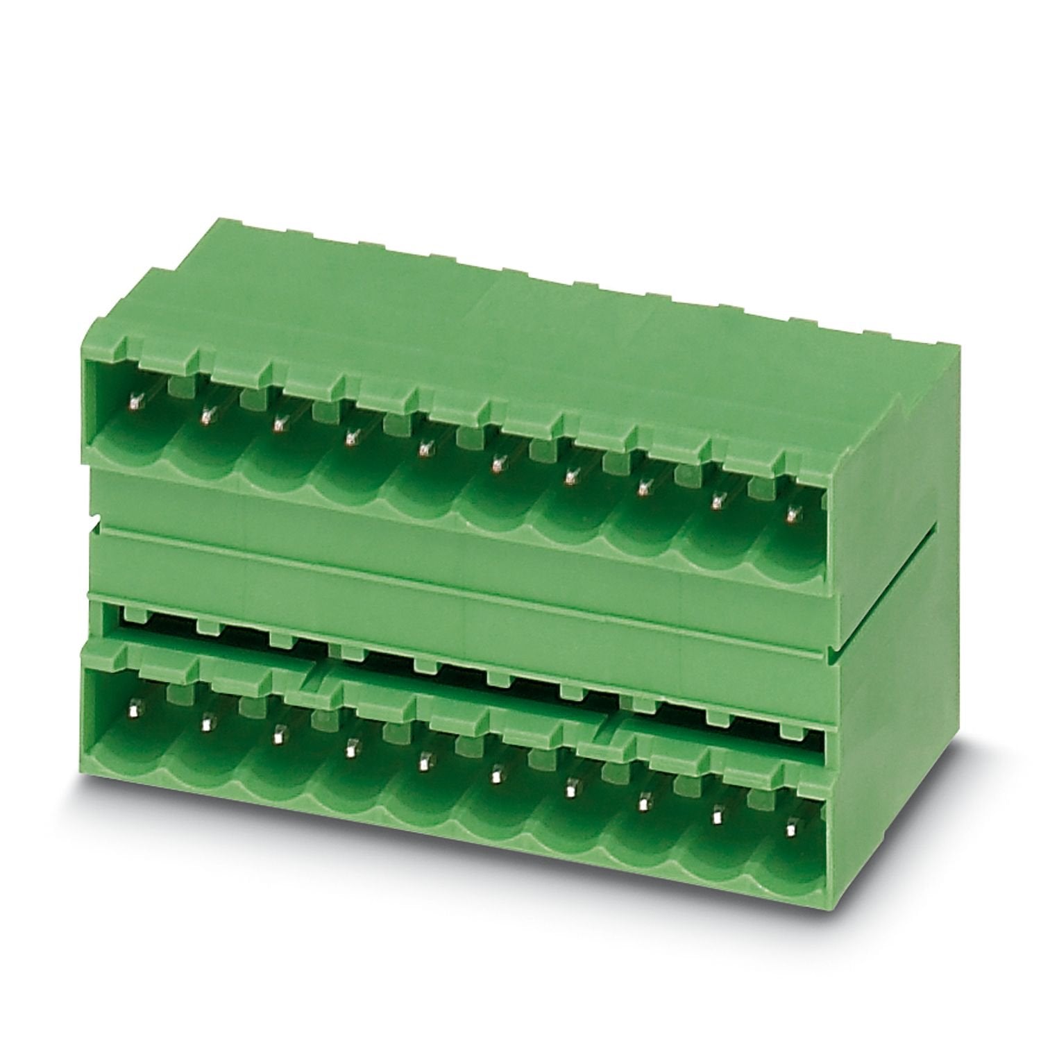 PCB headers, nominal cross section: 2.5 mm 2 , color: green, nominal current: 10 A, rated voltage (III/2): 320 V, contact surface: Sn, contact connection type: Pin, number of potentials: 6, number of rows: 2, number of positions: 3, number of connections: 6, product range: MDSTB 2,5/..-G1, pitch: 5 mm, mounting: Wave soldering, pin layout: Linear pinning, solder pin [P]: 3.37 mm, number of solder pins per potential: 1, plug-in system: COMBICON MSTB 2,5, Pin connector pattern alignment: Standard, locking: wi