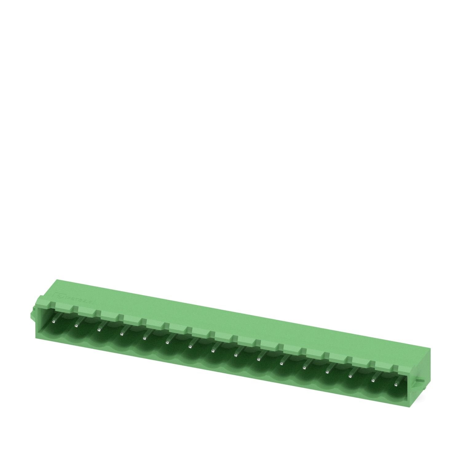 PCB headers, nominal cross section: 2.5 mm 2 , color: green, nominal current: 12 A, rated voltage (III/2): 320 V, contact surface: Sn, contact connection type: Pin, number of potentials: 16, number of rows: 1, number of positions: 16, number of connections: 16, product range: MSTBA 2,5/..-G-RN, pitch: 5 mm, mounting: Wave soldering, pin layout: Linear pinning, solder pin [P]: 3.23 mm, number of solder pins per potential: 1, plug-in system: COMBICON MSTB 2,5, Pin connector pattern alignment: Standard, lockin