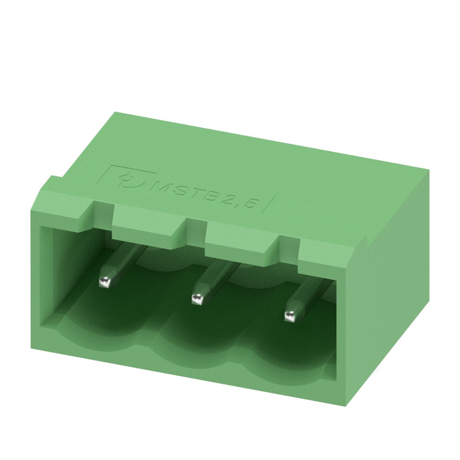PCB headers, nominal cross section: 2.5 mm 2 , color: green, nominal current: 12 A, rated voltage (III/2): 320 V, contact surface: Sn, contact connection type: Pin, number of potentials: 3, number of rows: 1, number of positions: 3, number of connections: 3, product range: MSTBA 2,5/..-G, pitch: 5.08 mm, mounting: Wave soldering, pin layout: Linear pinning, solder pin [P]: 3.23 mm, number of solder pins per potential: 1, plug-in system: COMBICON MSTB 2,5, Pin connector pattern alignment: Standard, locking: 